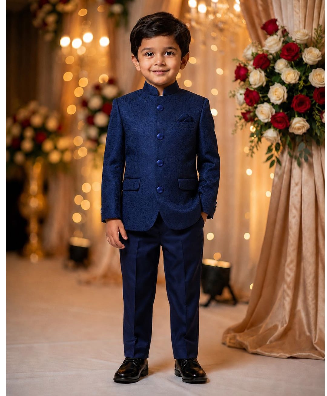 Rikidoos Cotton Silk Woven Full Sleeve Textured Jodhapuri Pocket Square Detailing Coat With Pant - Navy Blue-picture-28