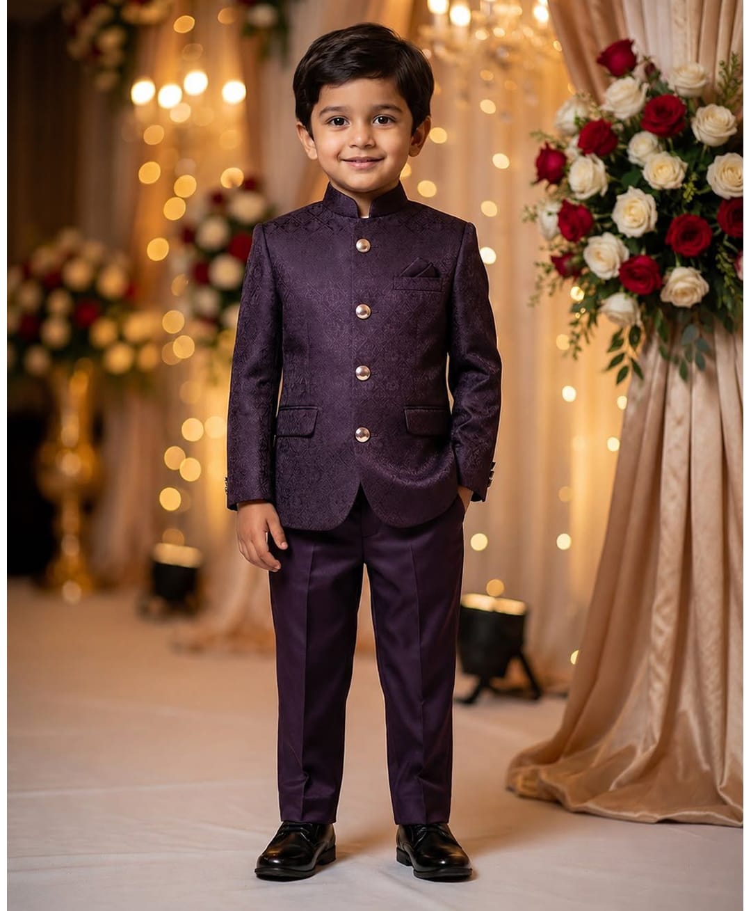 Rikidoos Cotton Silk Woven Full Sleeve Textured Jodhapuri Pocket Square Detailing Coat With Pant - Wine-picture-35