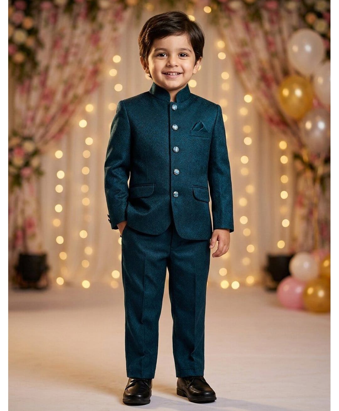 Rikidoos Cotton Silk Woven Full Sleeve Textured Jodhapuri Pocket Square Detailing Coat With Pant - Teal Blue-picture-29