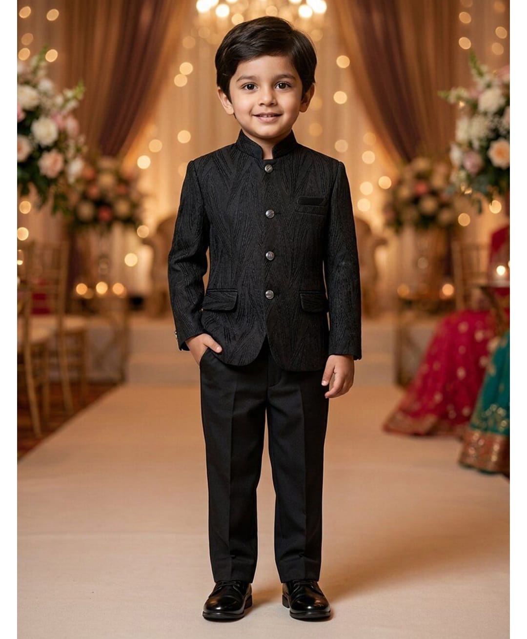 Rikidoos Cotton Silk Woven Full Sleeve Textured Jodhapuri Pocket Square Detailing Coat With Pant - Black-picture-16