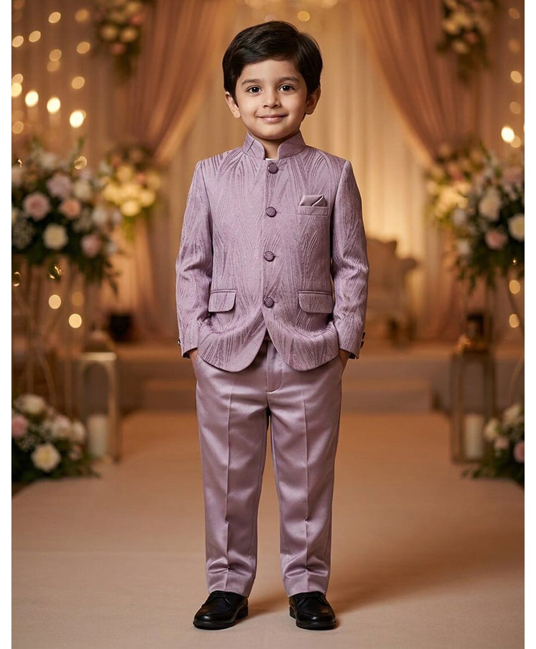 Rikidoos Cotton Silk Woven Full Sleeve Textured Jodhapuri Pocket Square Detailing Coat With Pant - Pink-picture-46