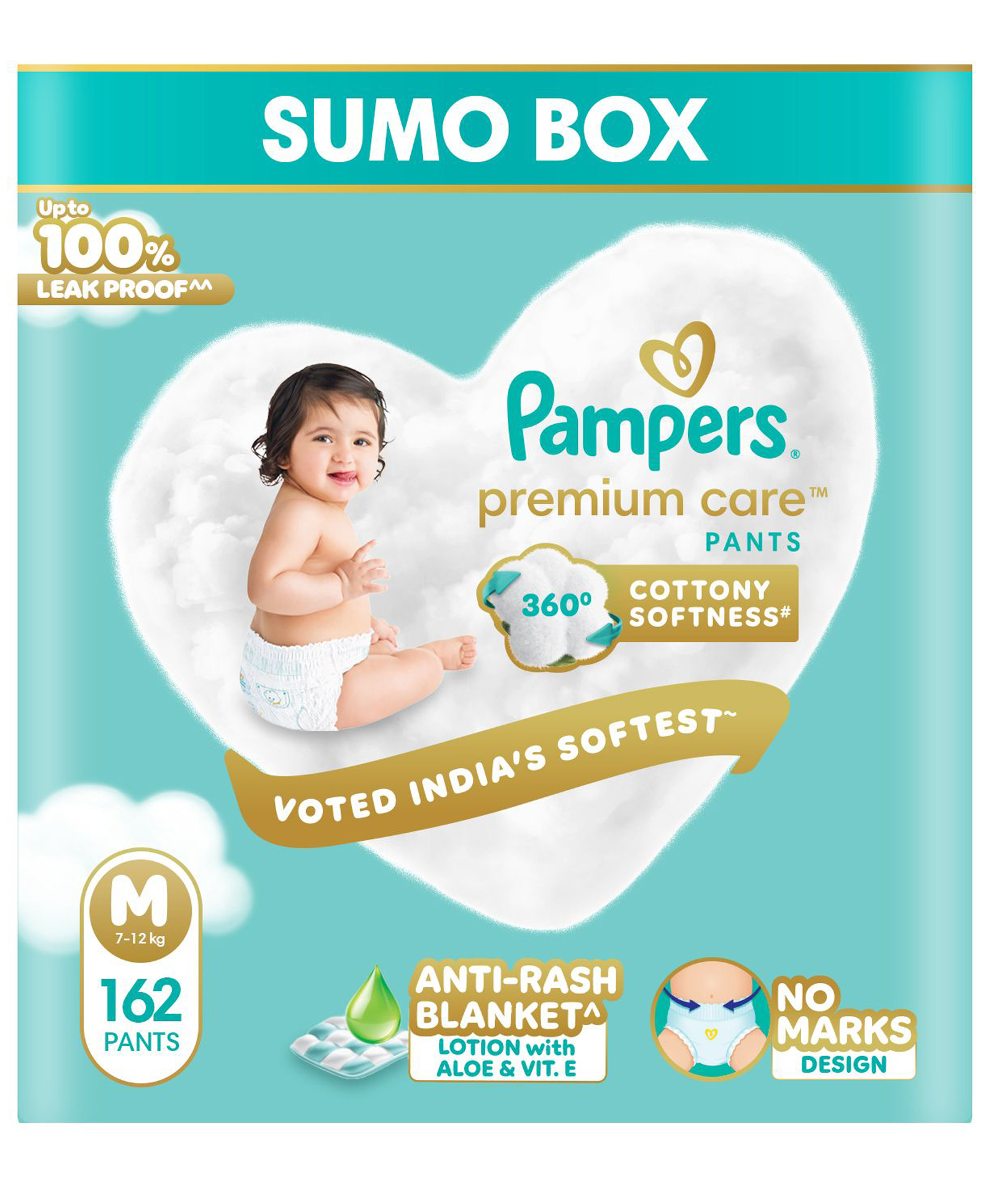 Pampers Premium Care Pants Diapers Size M 162 Count With No Marks Design - White-picture-22