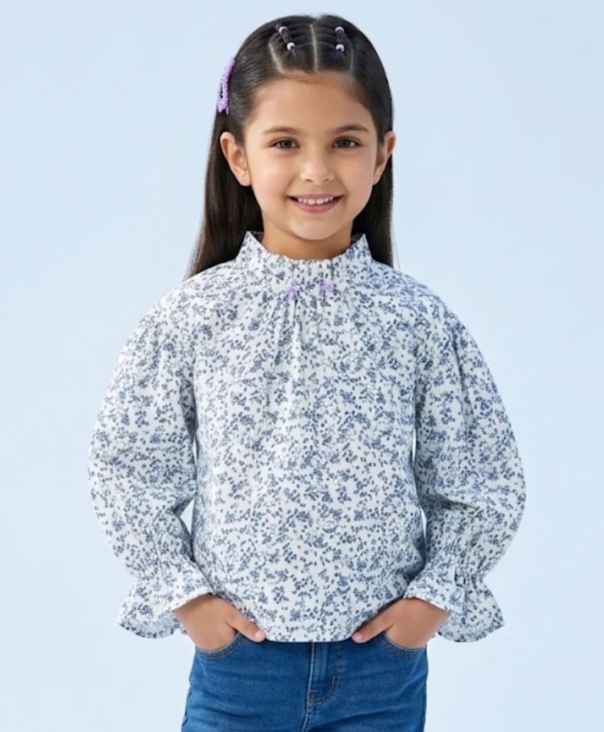 Tiny Girl Woven Full Sleeves Floral Printed Top - Blue-picture-36