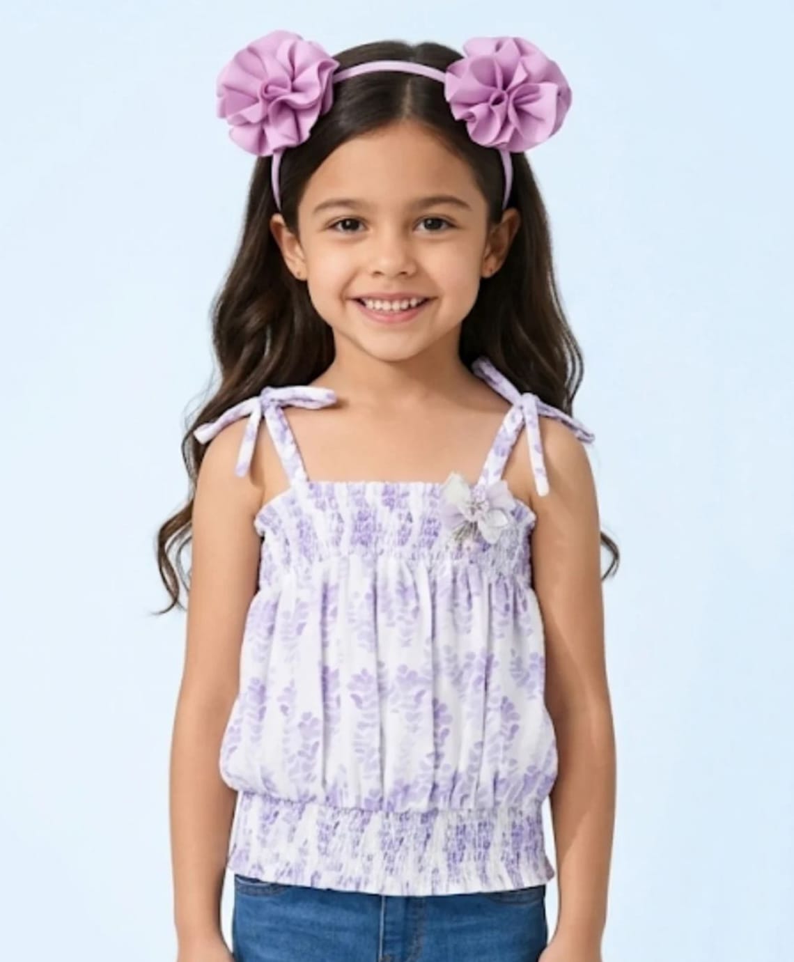 Tiny Girl Cotton Woven Sleeveless Floral Printed Top - Lavender-picture-2