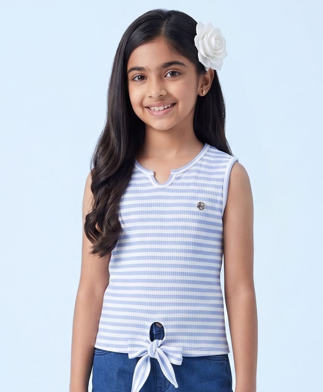 Tiny Girl Knit Sleeveless Striped Knotted Top - Blue-picture-39