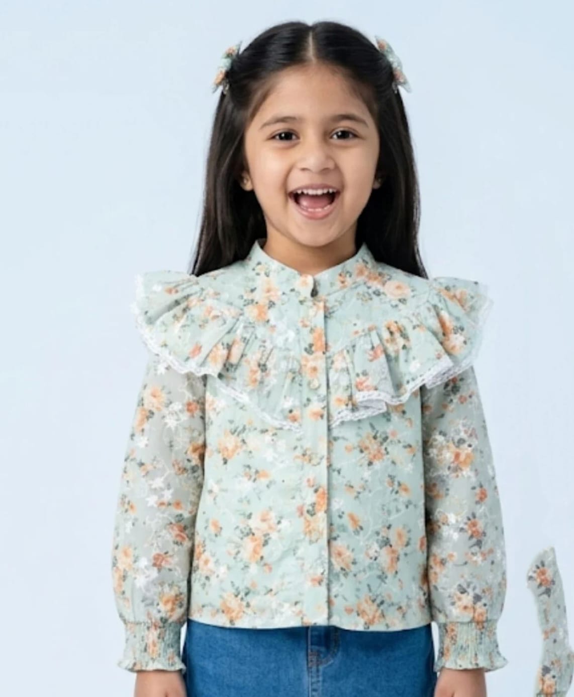 Tiny Girl Woven Full Sleeves Floral Printed Top - Sky Blue-picture-41