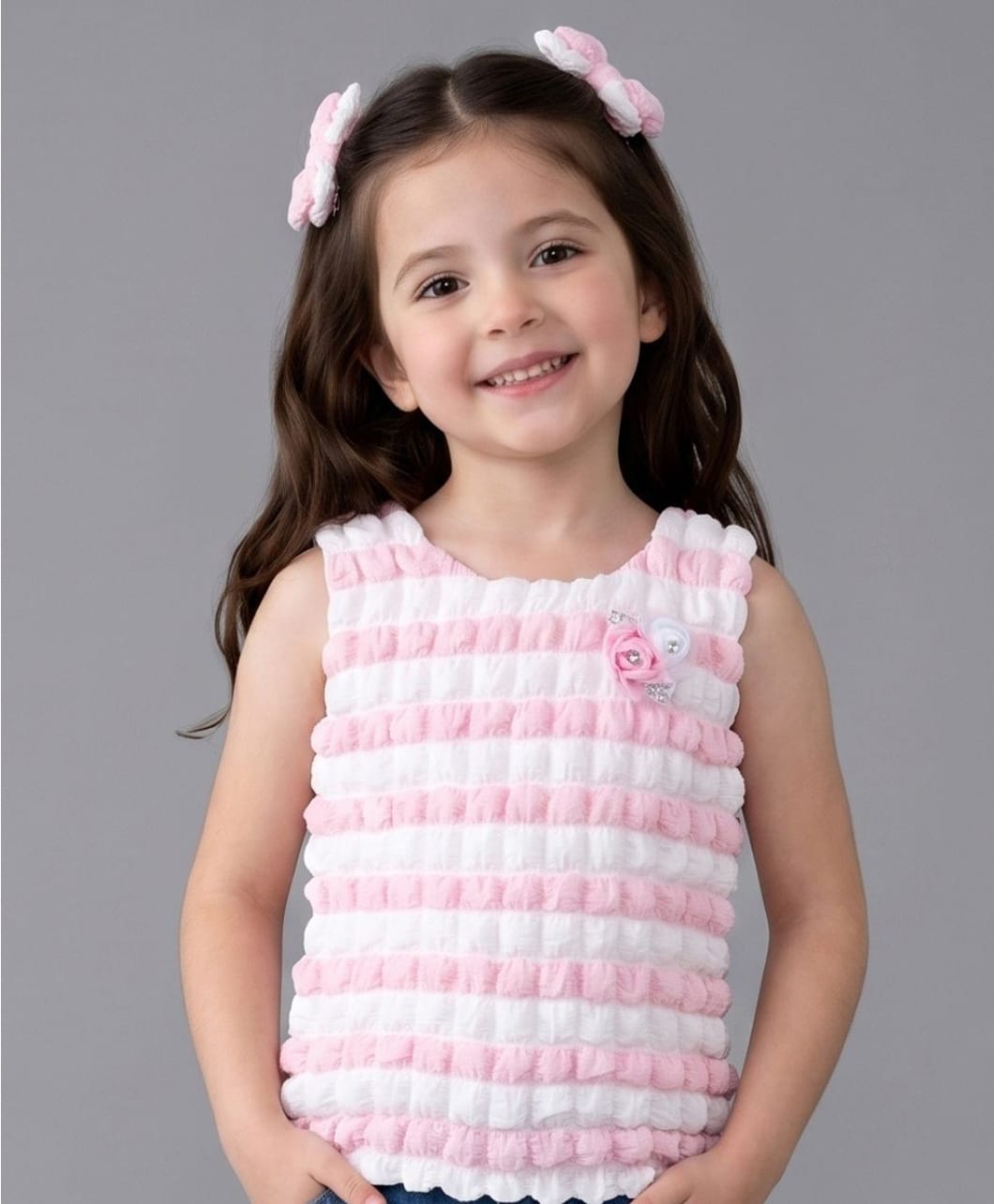 Tiny Girl Knit Sleeveless Floral Applique Detailed Top - Pink-picture-13