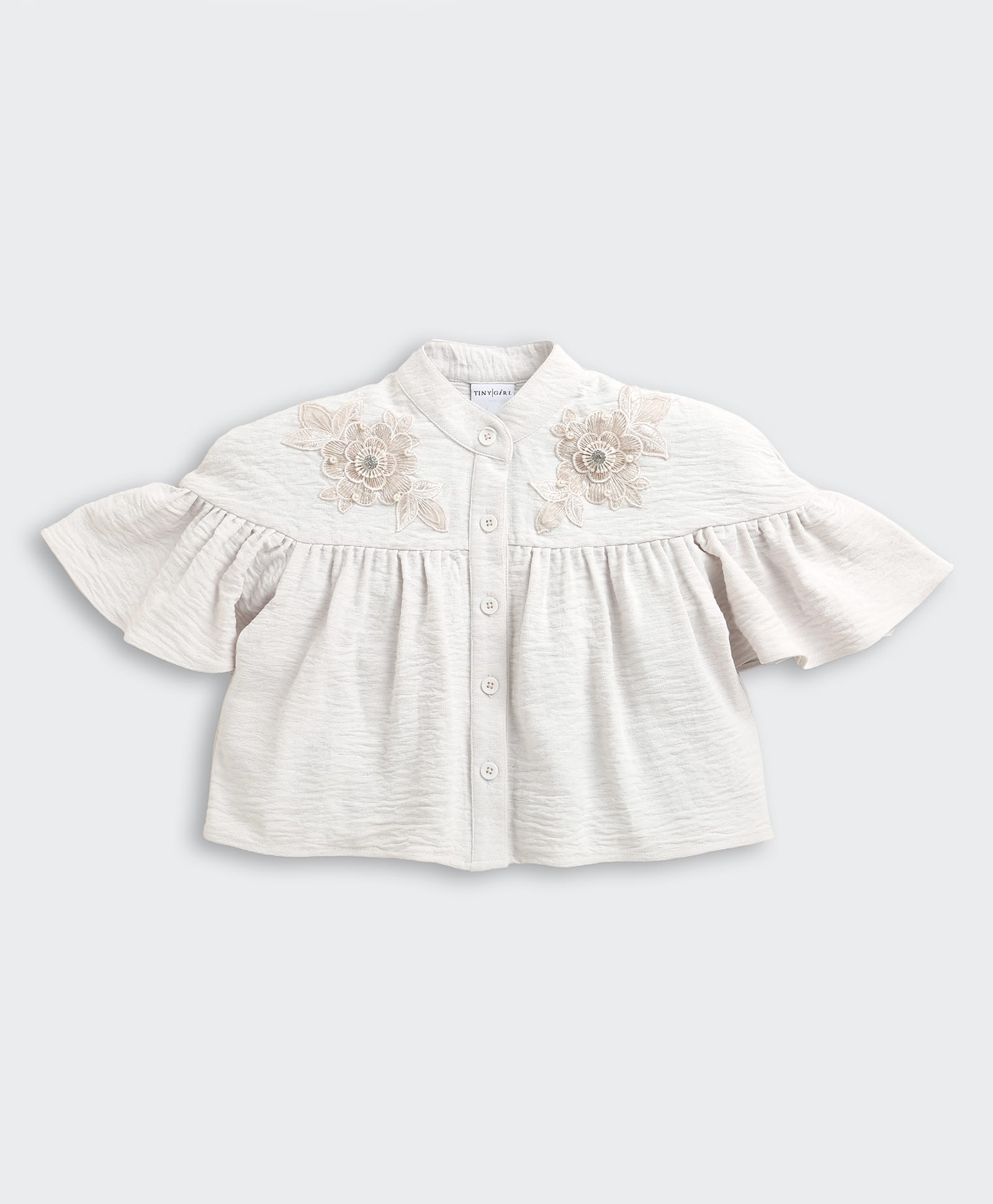 Tiny Girl Woven Half Sleeves Floral Patch Detailed Top - Off White-picture-13