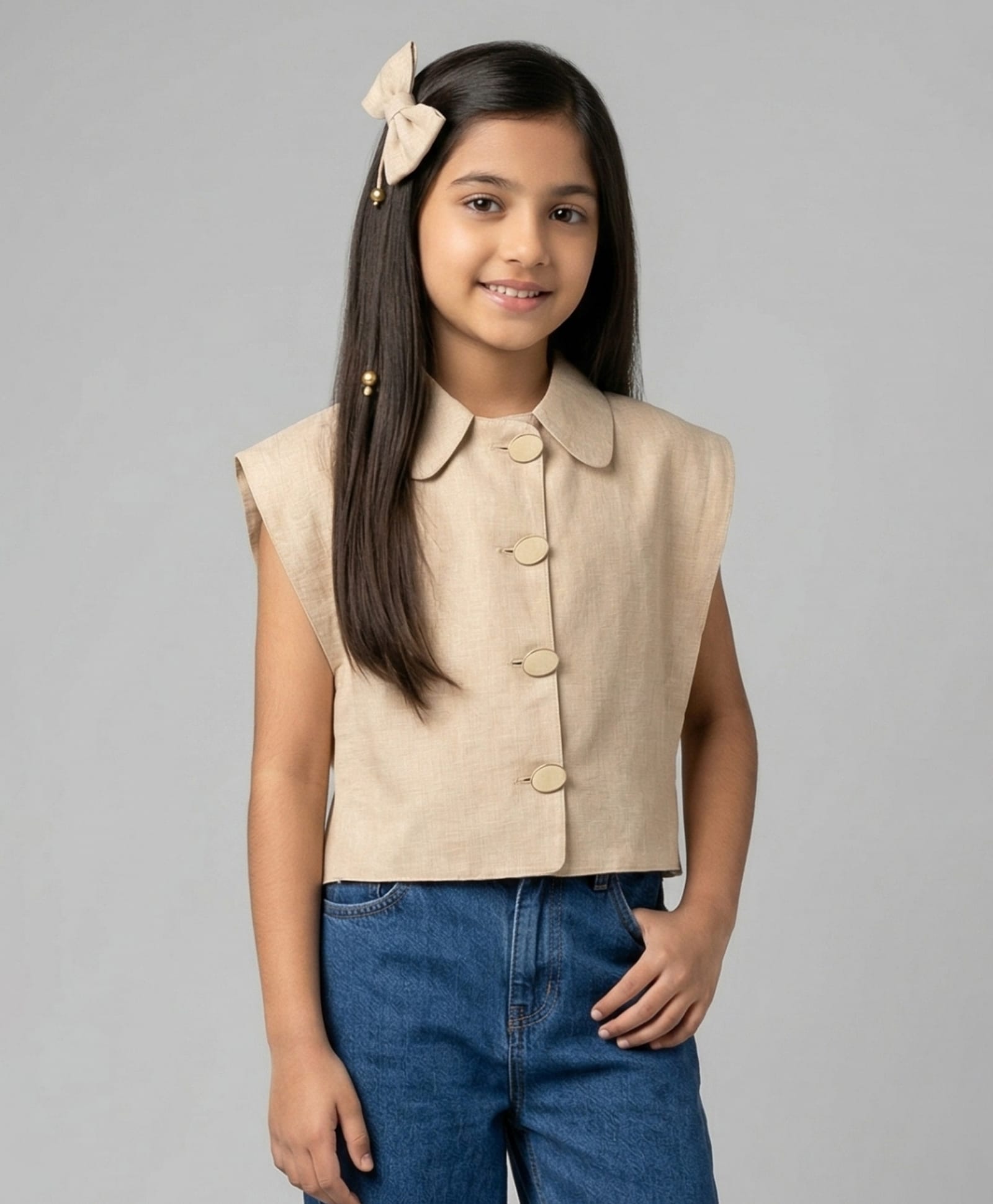 Tiny Girl Woven Sleeveless Solid Top - Beige-picture-33