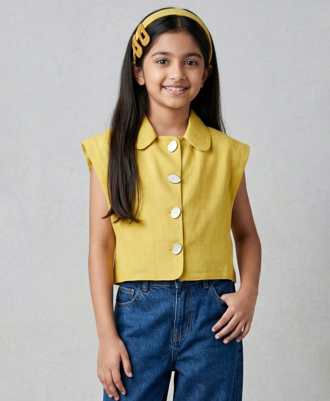 Tiny Girl Woven Sleeveless Solid Top - Yellow-picture-31