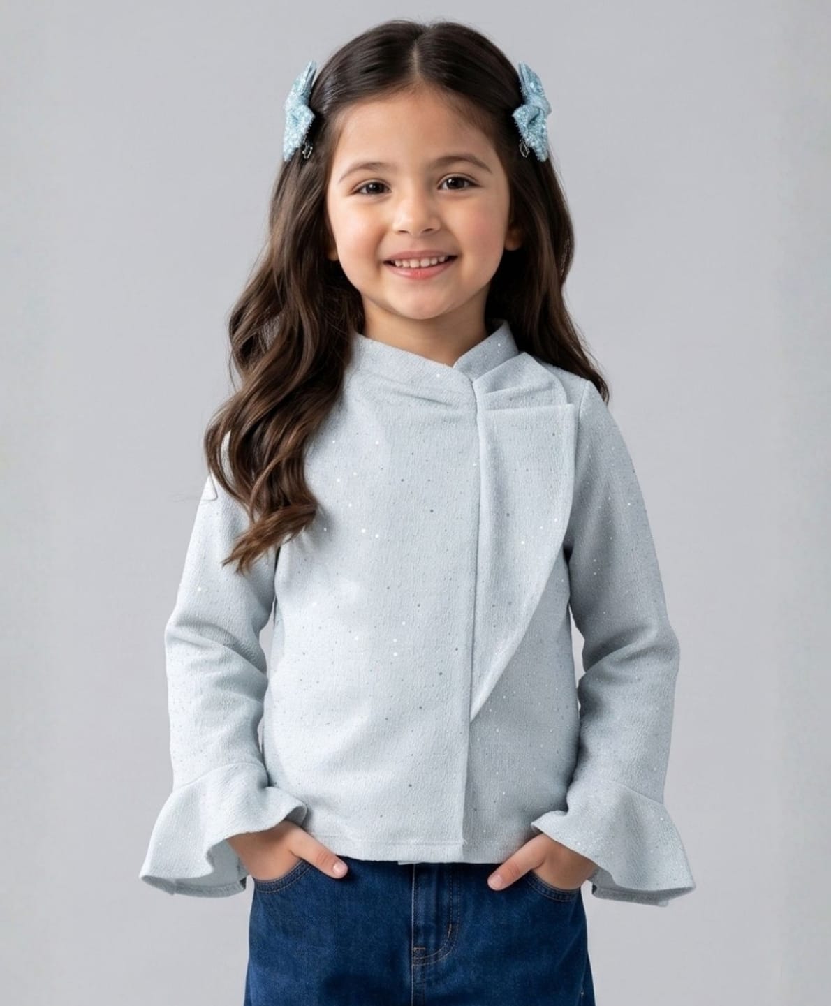 Tiny Girl Cotton Knit Full Sleeves Glitter Detailed Top - White-image-25