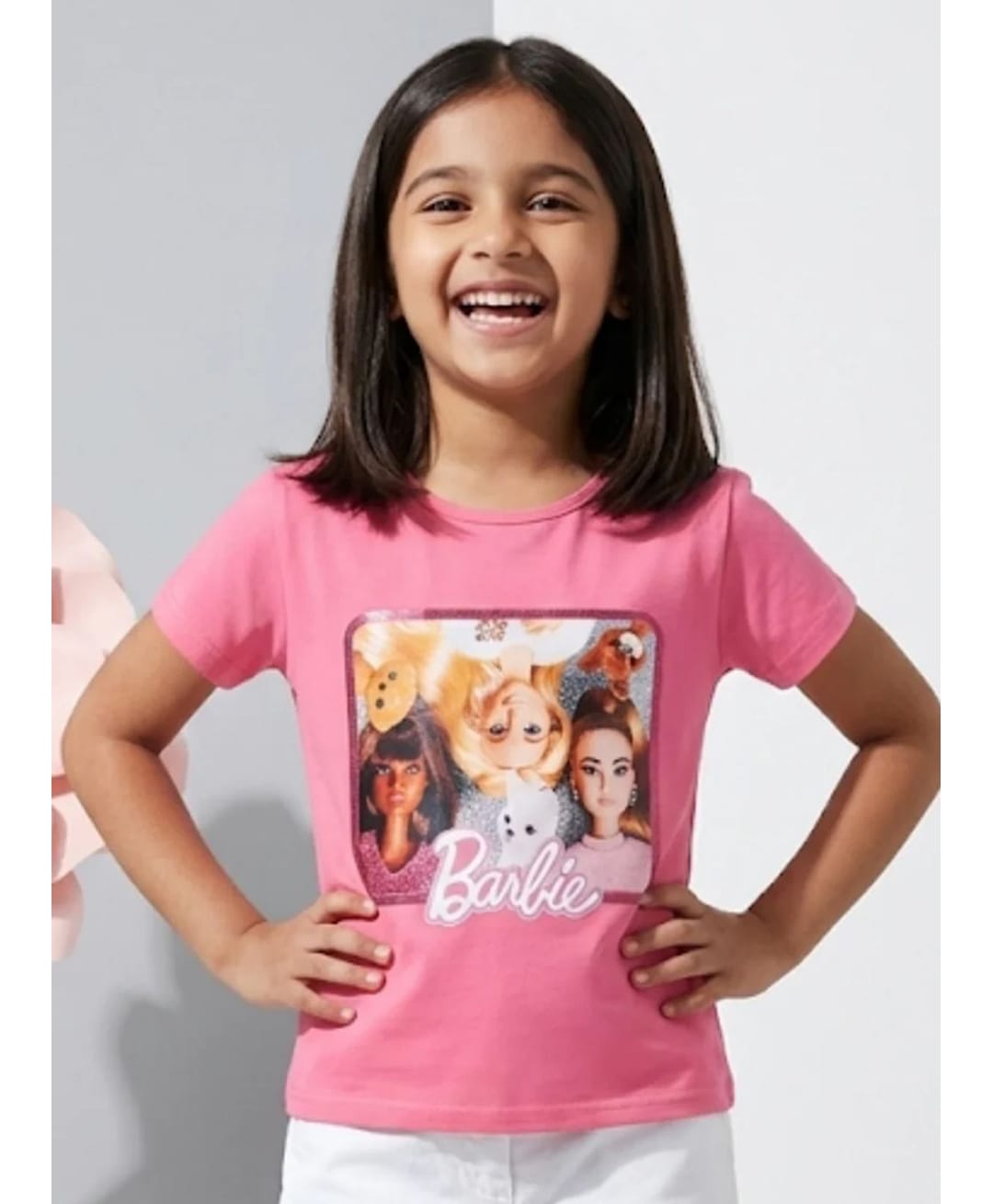 Barbie By Tiny Girl Cotton Knit Mattel Featuring Half Sleeves Barbie Text Printed Top - Hot Pink-picture-25