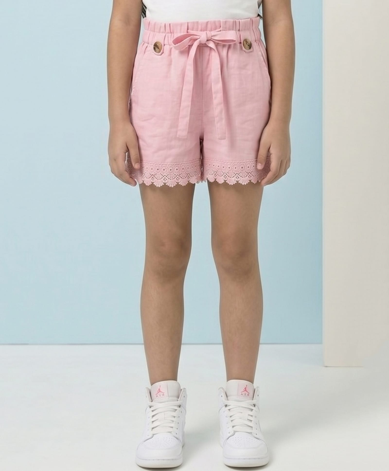 Tiny Girl Woven Lace Embellished & Tie Up Detailed Shorts - Flamingo Pink-picture-4