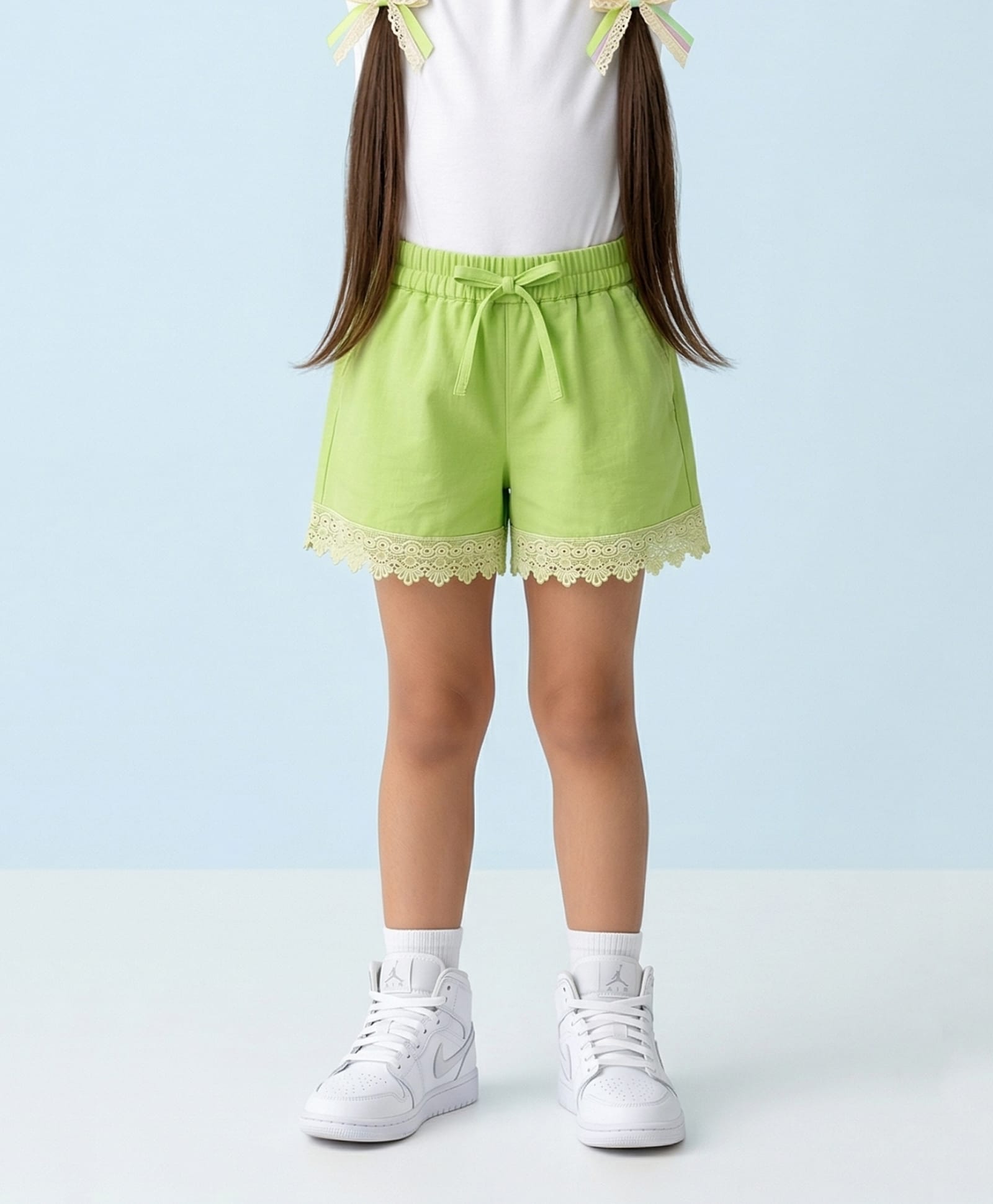 Tiny Girl Woven Lace Embellished & Tie Up Detailed Shorts - Spring Green-picture-16
