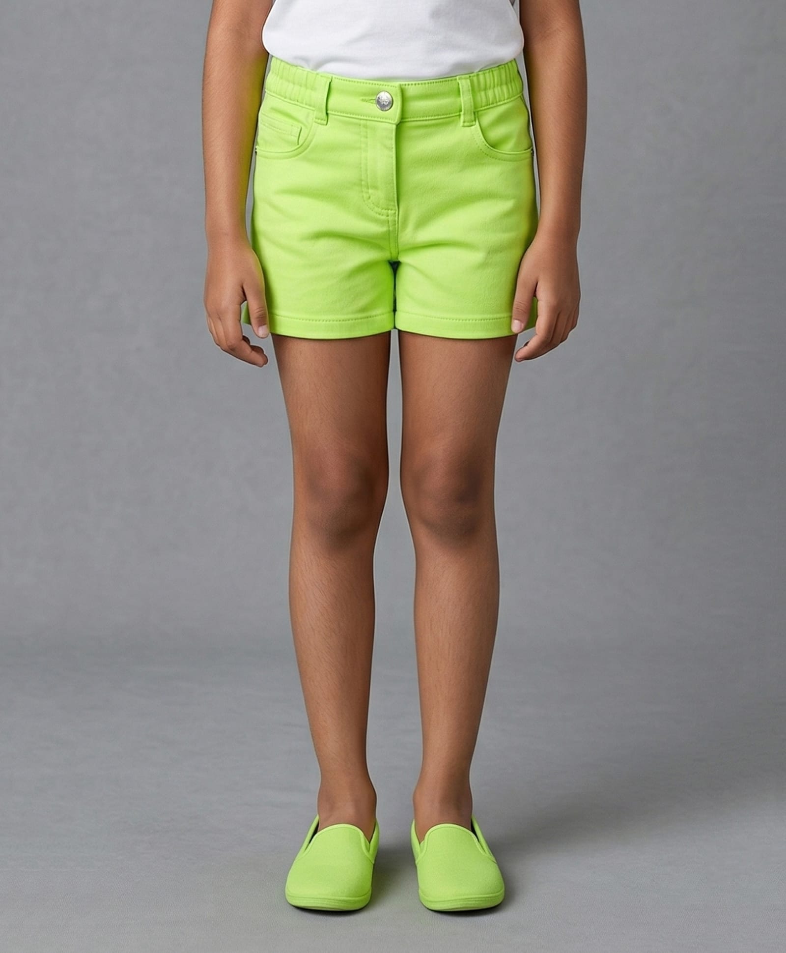 Tiny Girl Denim Knit Soild Shorts - Green-picture-28