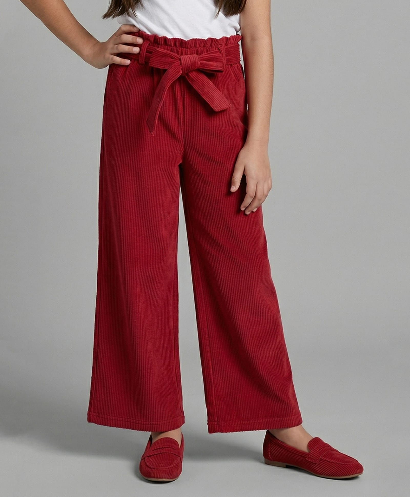 Tiny Girl Knit Ribbed & Tie Up Detailed Palazzo - Maroon-picture-37