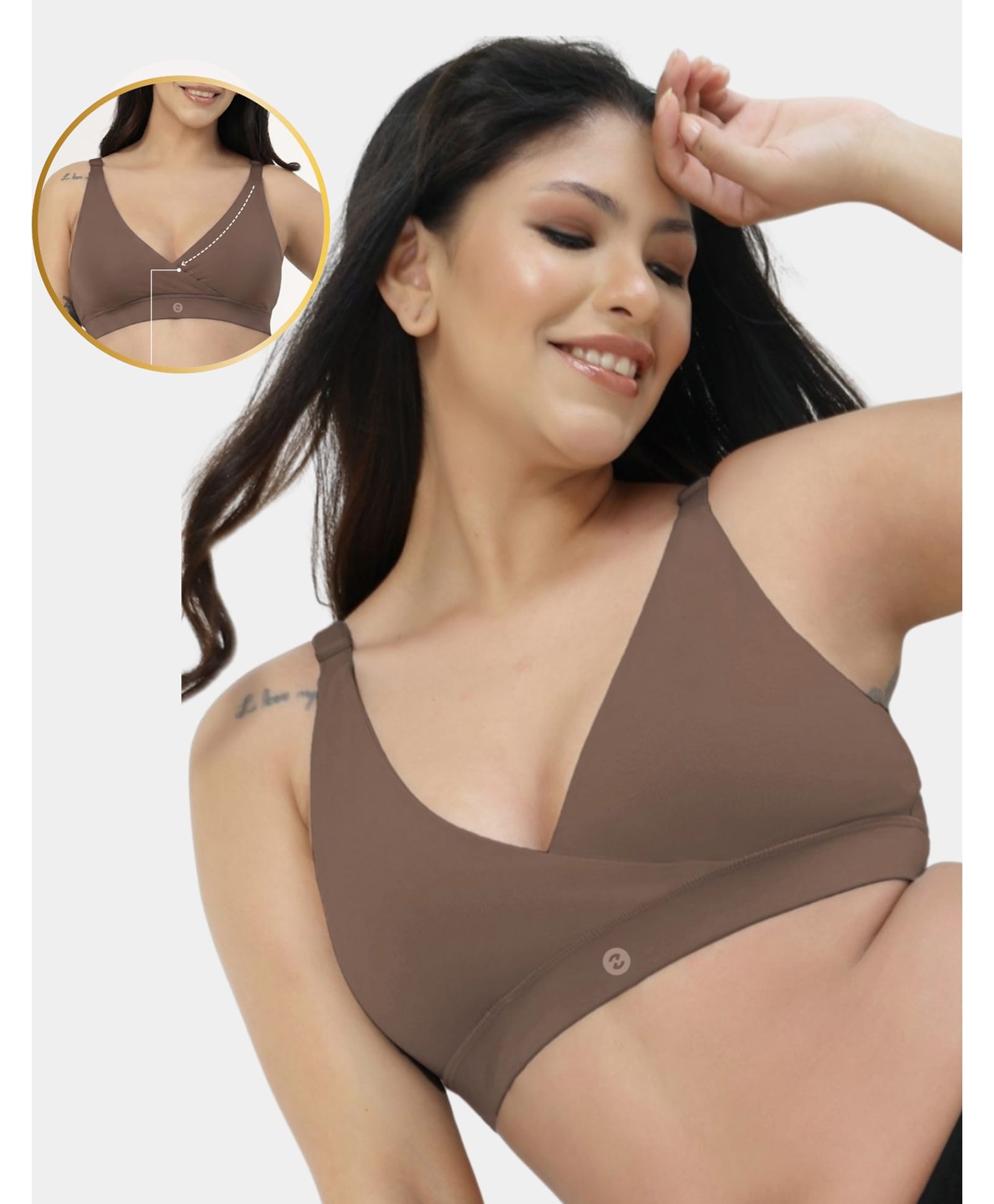 Zelena 92% Cotton 8% Spandex Knit Solid Maternity Bra With Front Open Nursing Access - Mocha-picture-27