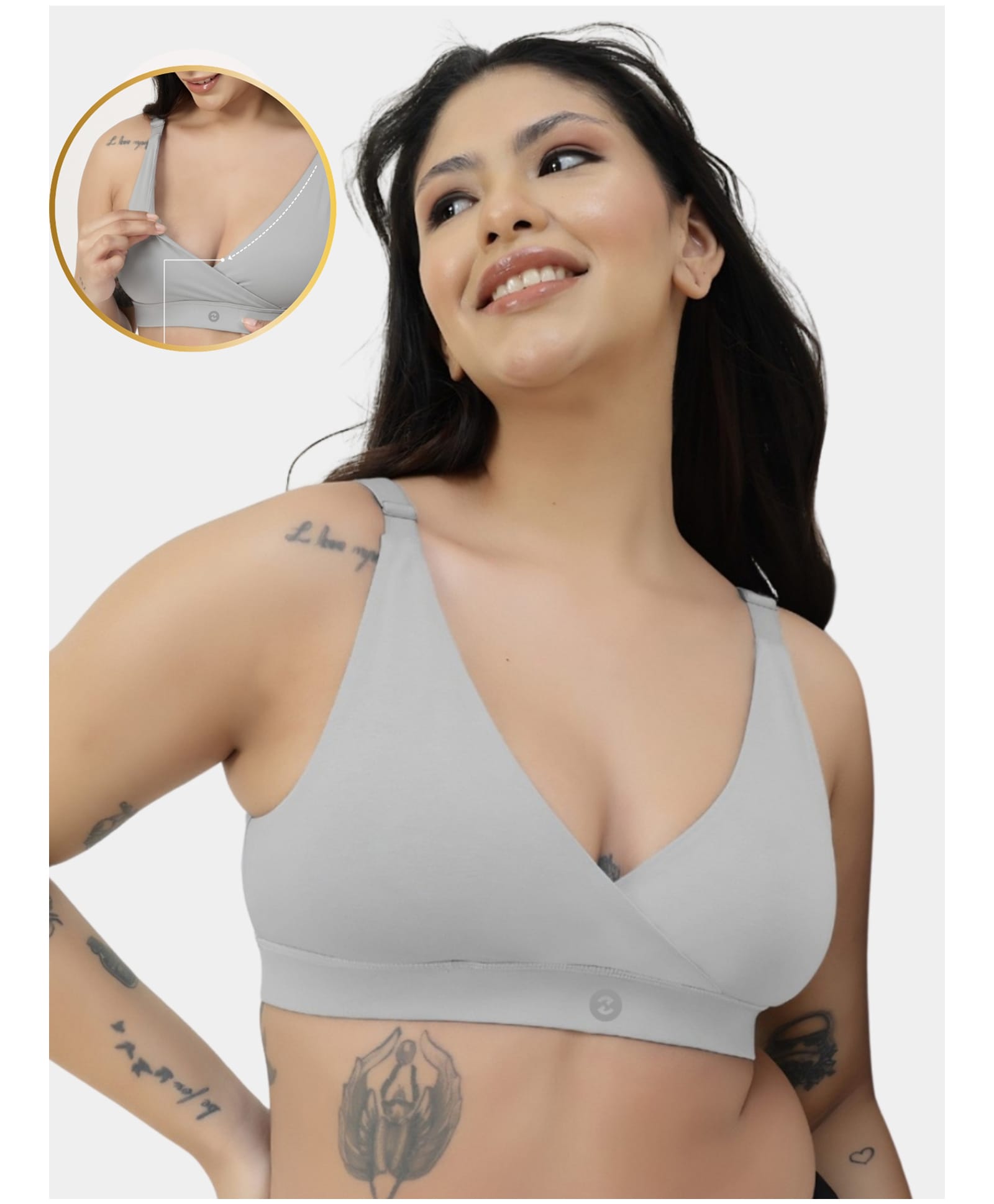 Zelena 92% Cotton 8% Spandex Knit Solid Maternity Bra With Front Open Nursing Access - Grey Melange-image-6