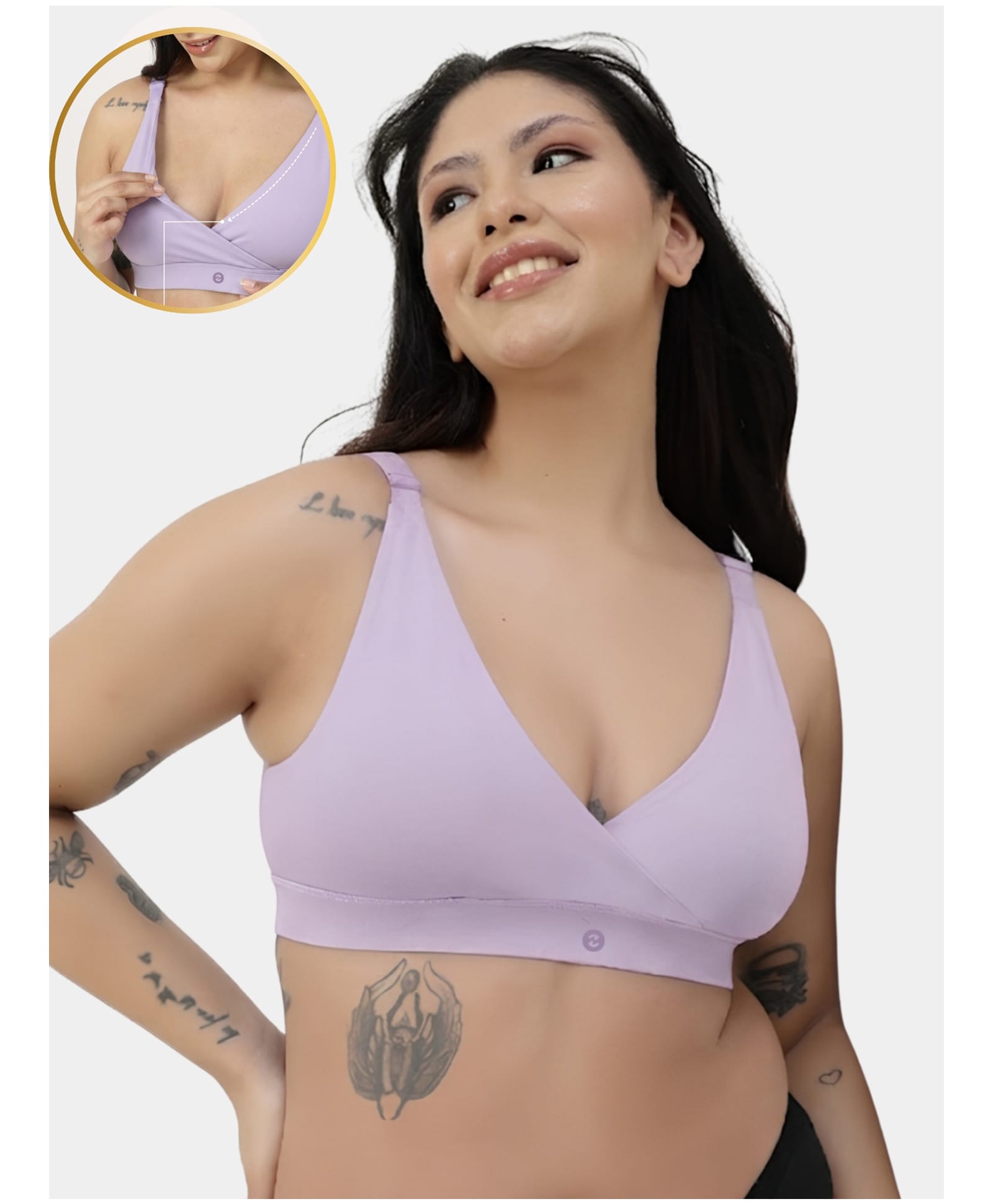 Zelena 92% Cotton 8% Spandex Knit Solid Maternity Bra With Front Open Nursing Access - Lavender-picture-25