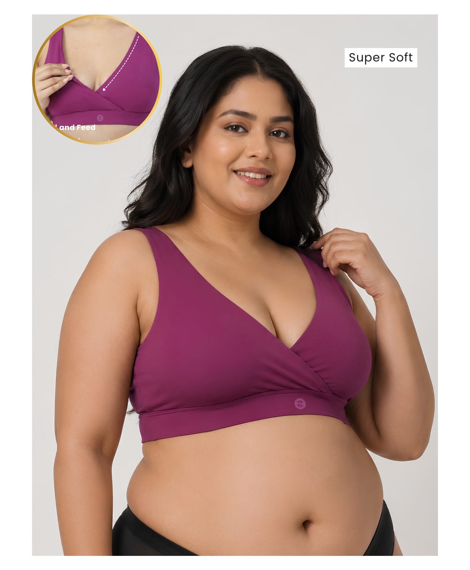 Zelena 92% Modal 8% Spandex Knit Solid Maternity Bra With Front Open Nursing Access - Festival Fuchsia-picture-27