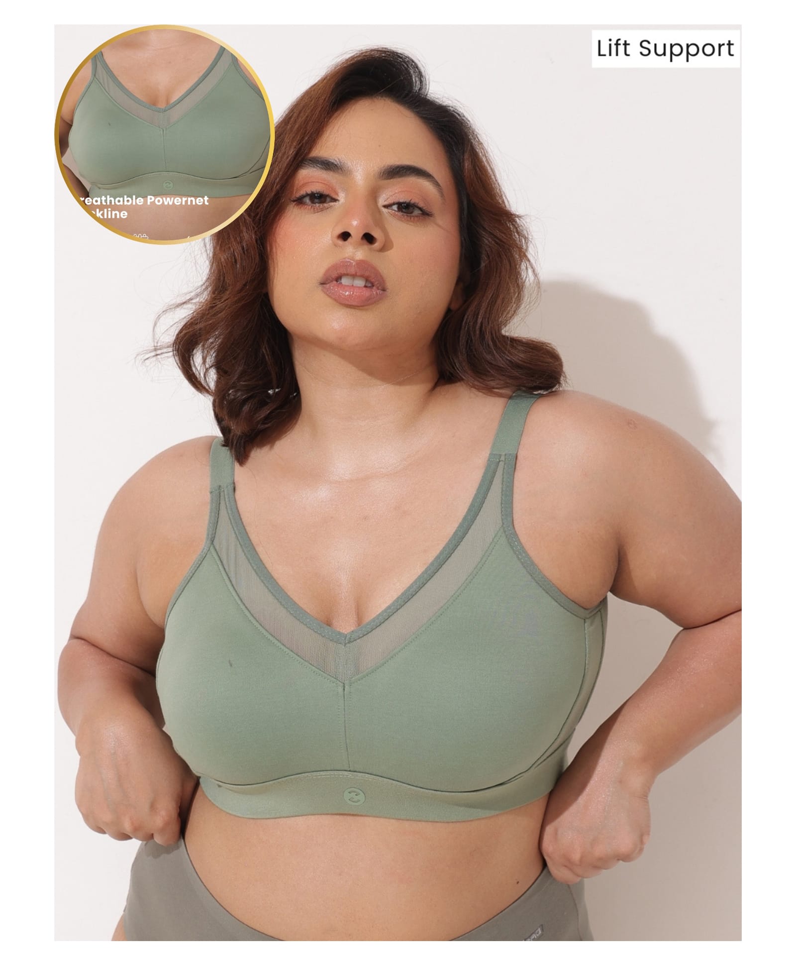 Zelena 92% Modal 8% Spandex Knit Solid Maternity Bra With Front Open Nursing Access - Sage Green-image-42