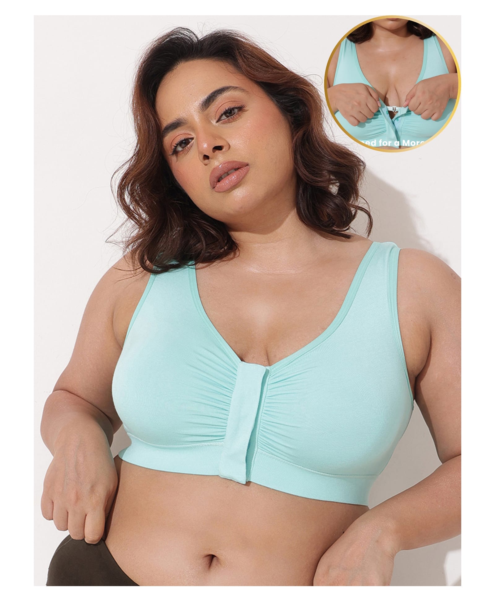 Zelena 92% Modal 8% Spandex Knit Solid Maternity Bra With Front Open Nursing Access - Mint-image-4