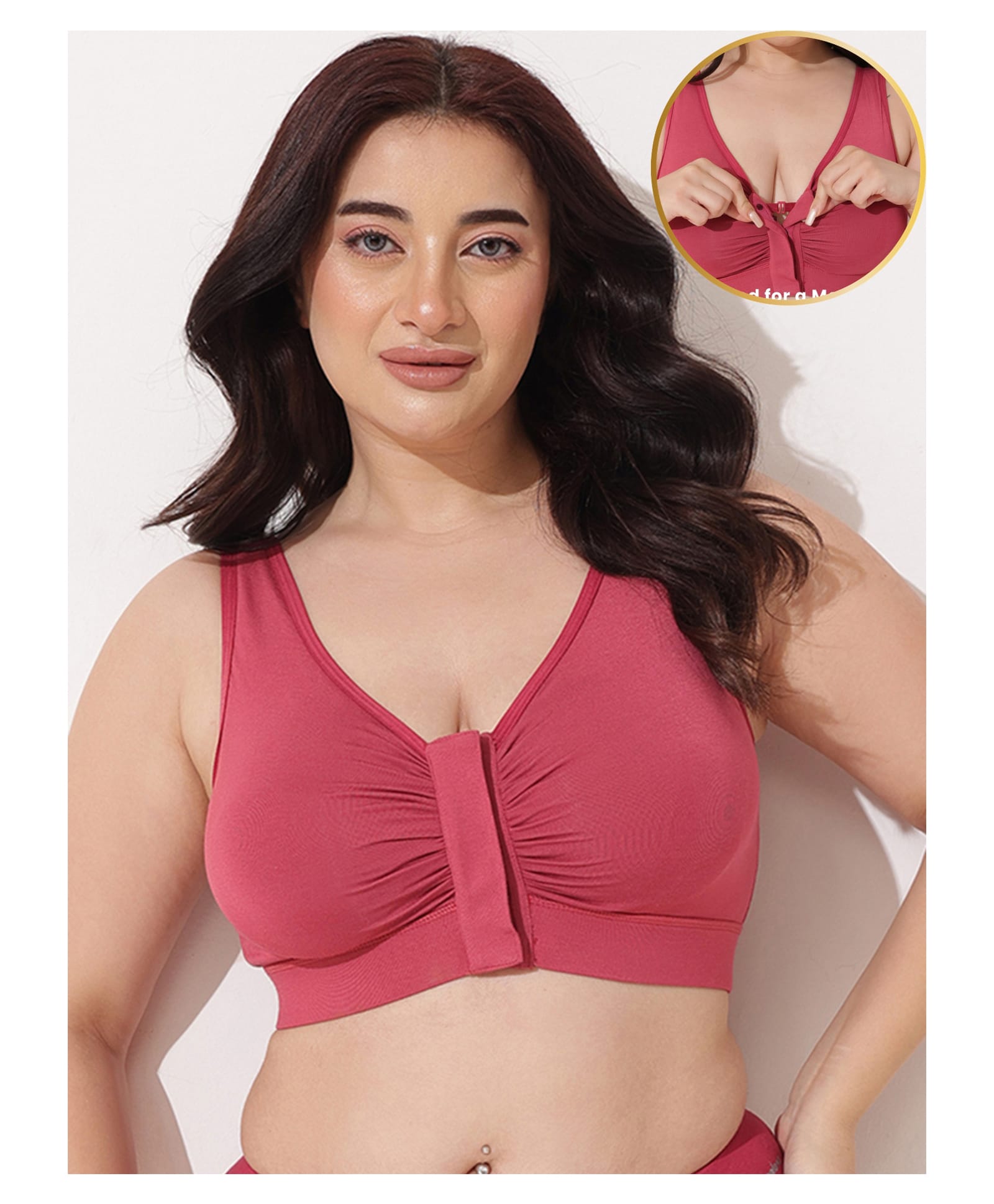 Zelena 92% Modal 8% Spandex Knit Solid Maternity Bra With Front Open Nursing Access - Red-picture-11