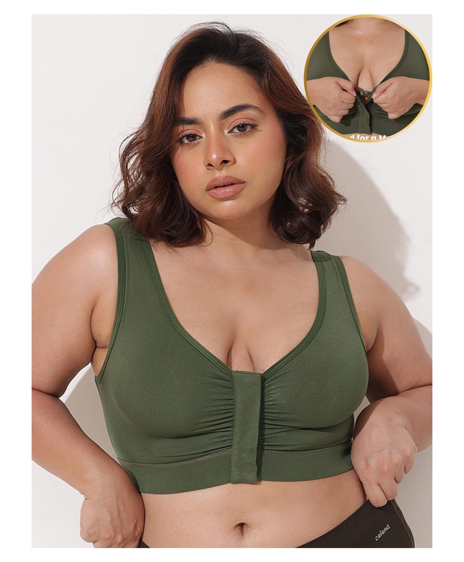 Zelena 92% Modal 8% Spandex Knit Solid Maternity Bra With Front Open Nursing Access - Forest Green-image-27