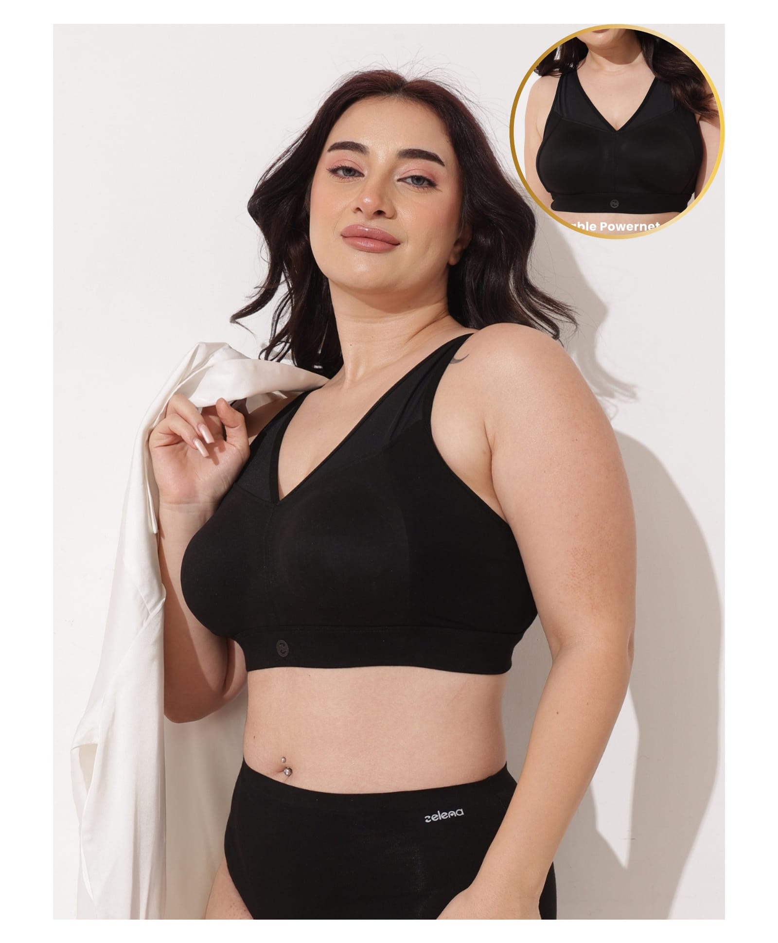 Zelena 92% Modal 8% Spandex Knit Solid Maternity Bra With Front Open Nursing Access - Black-image-45