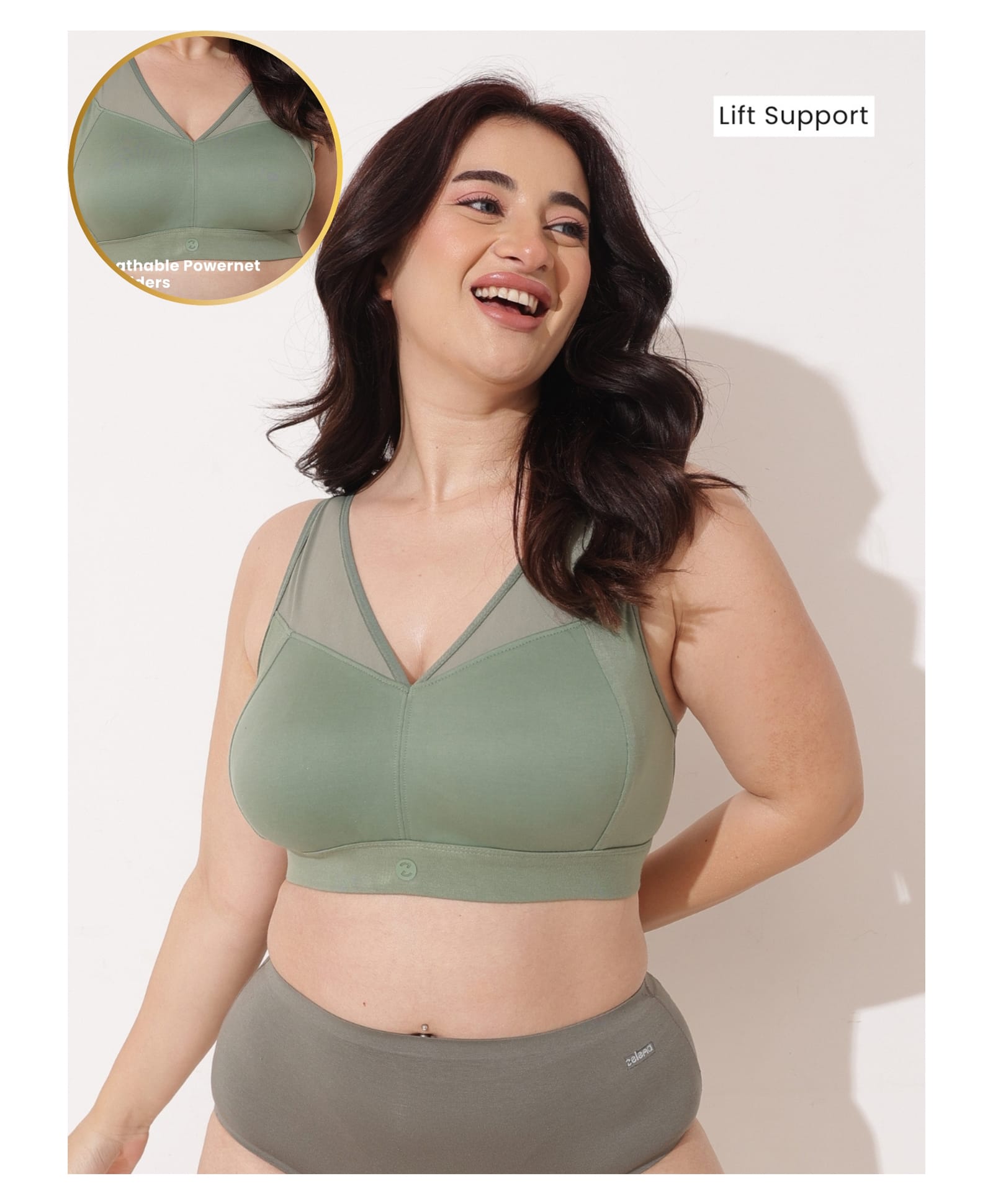 Zelena 92% Modal 8% Spandex Knit Solid Maternity Bra With Front Open Nursing Access - Sage Green-picture-36