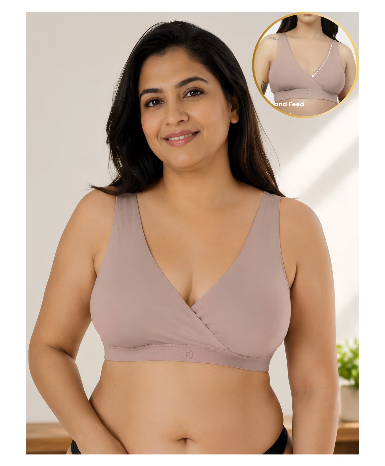 Zelena 92% Modal 8% Spandex Knit Solid Maternity Removable Padded Bra With Front Open Nursing Access - Light Skin-picture-28