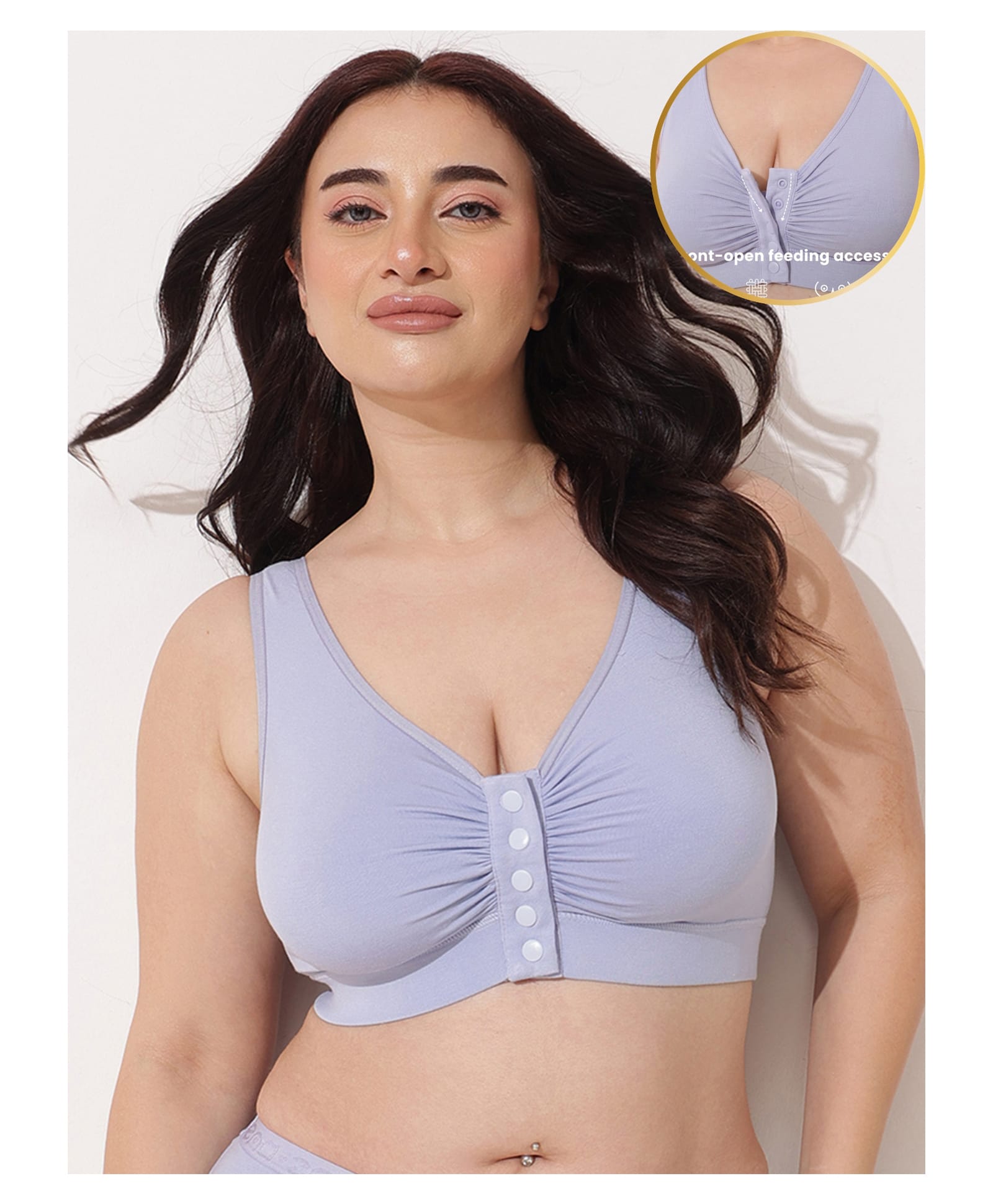 Zelena 92% Modal 8% Spandex Knit Solid Maternity Bra With Front Open Nursing Access - Medium Blue-image-44