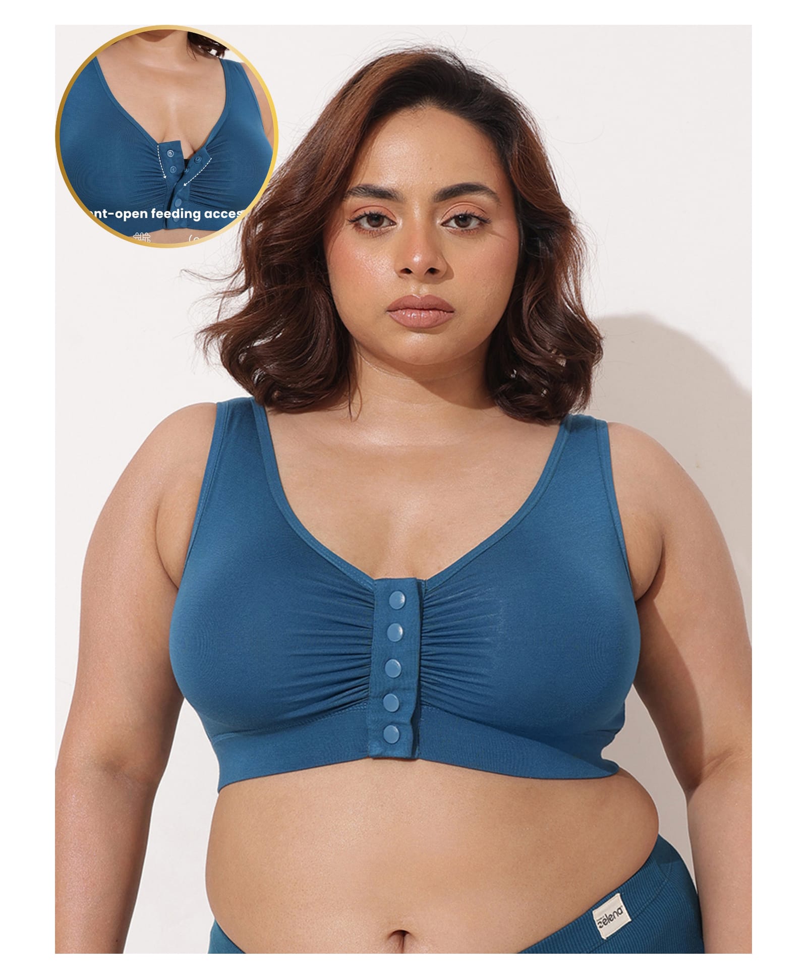 Zelena 92% Modal 8% Spandex Knit Solid Maternity Bra With Front Open Nursing Access - Airforce-picture-17