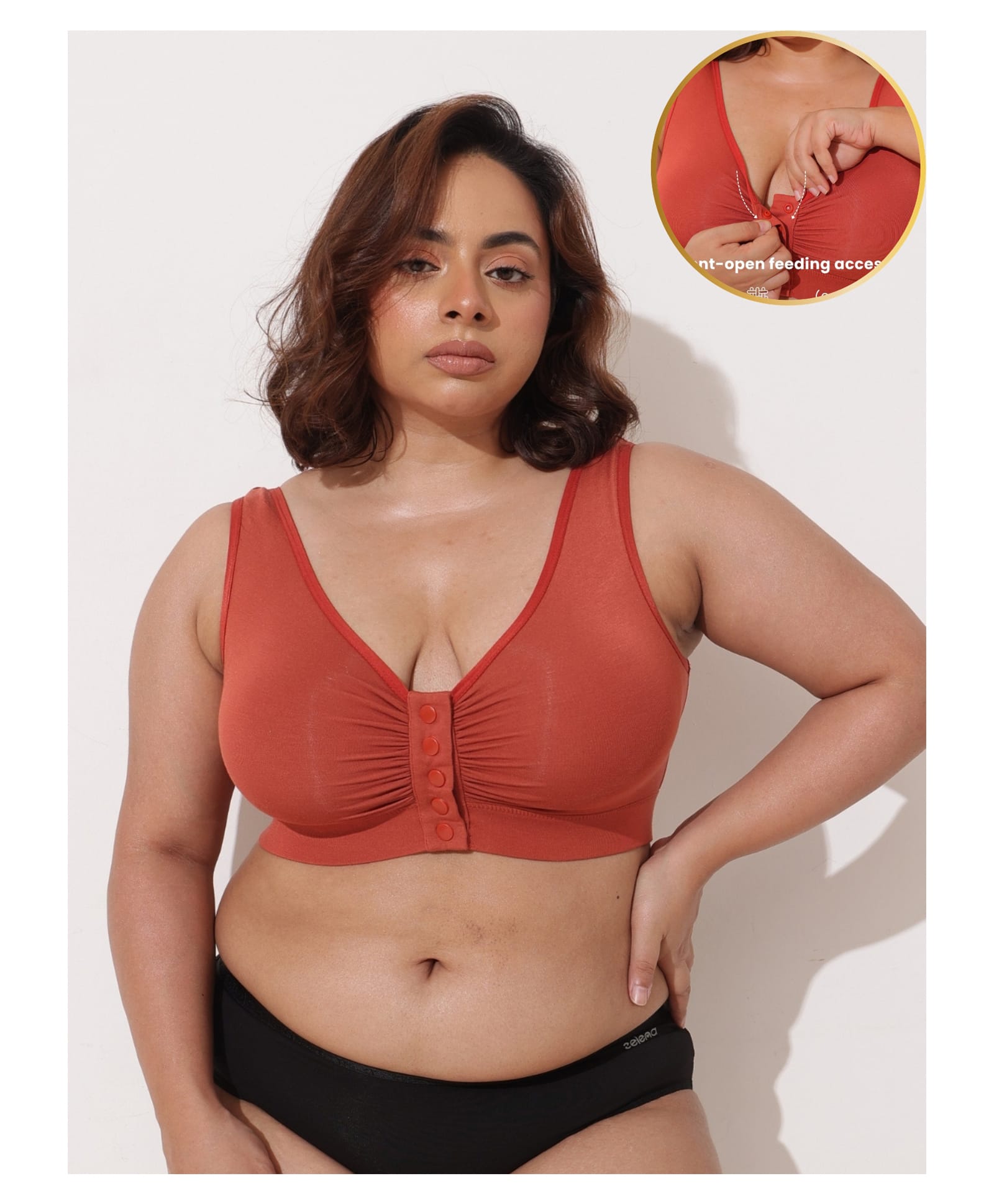Zelena 92% Modal 8% Spandex Knit Solid Maternity Bra With Front Open Nursing Access - Rust-picture-18