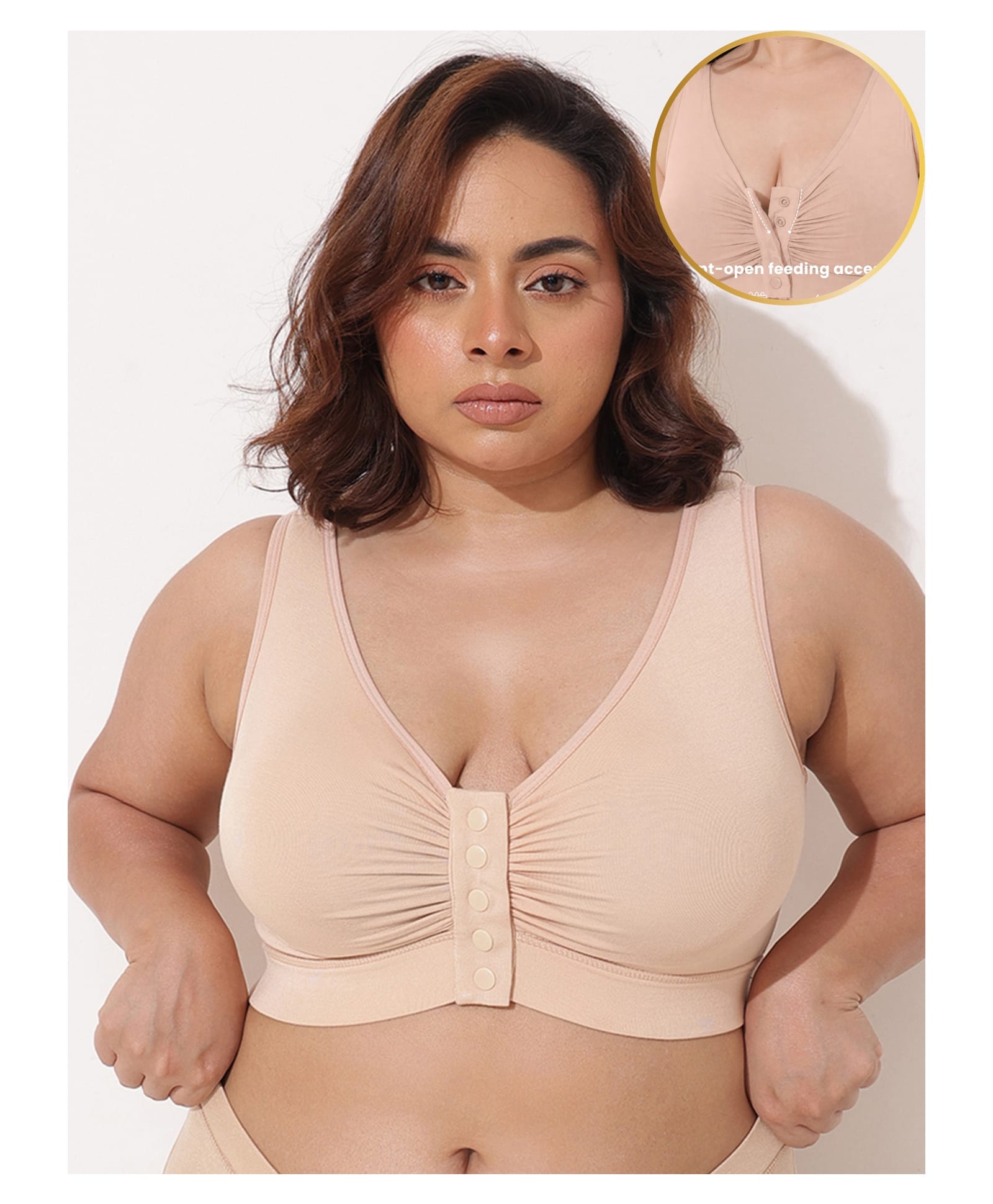 Zelena 92% Modal 8% Spandex Knit Solid Maternity Bra With Front Open Nursing Access - Nude Almond-picture-15