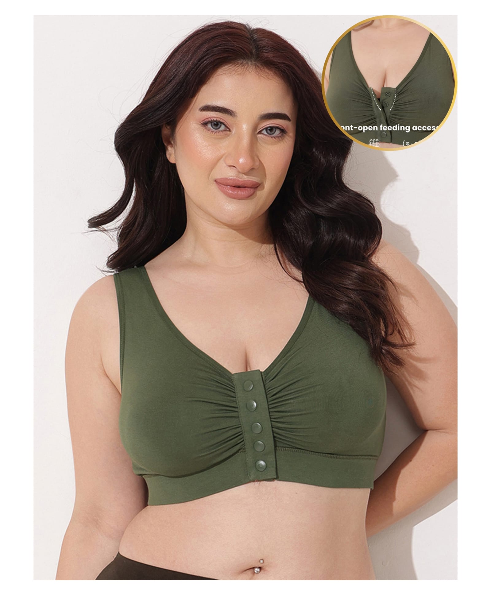 Zelena 92% Modal 8% Spandex Knit Solid Maternity Bra With Front Open Nursing Access - Forest Green-picture-19