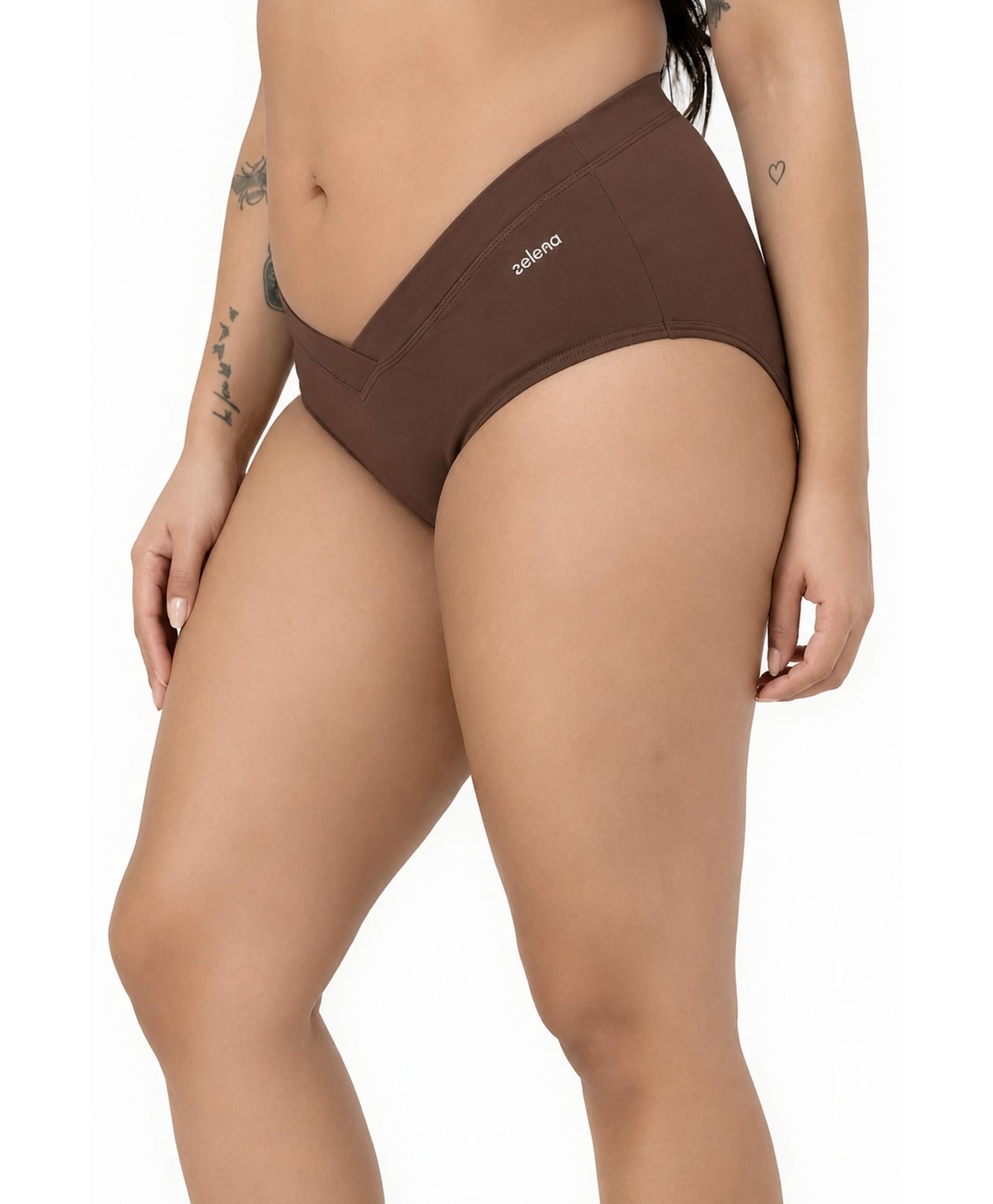 Zelena 92% Modal 8% Elastane Knit Solid Mid Rise Maternity Panty - Brown-image-42