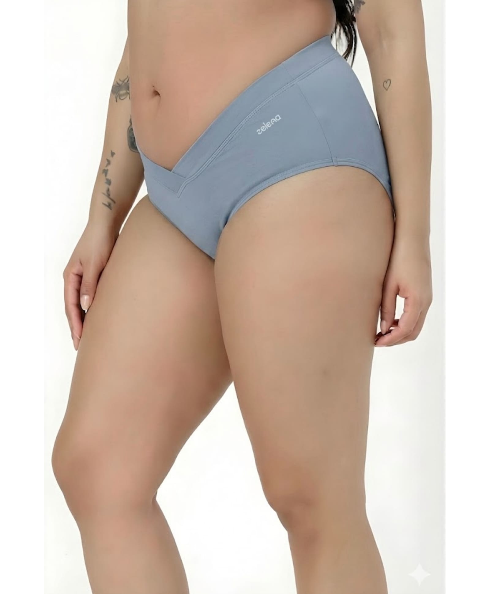 Zelena 92% Modal 8% Elastane Knit Solid Mid Rise Maternity Panty - Medium Blue-image-5