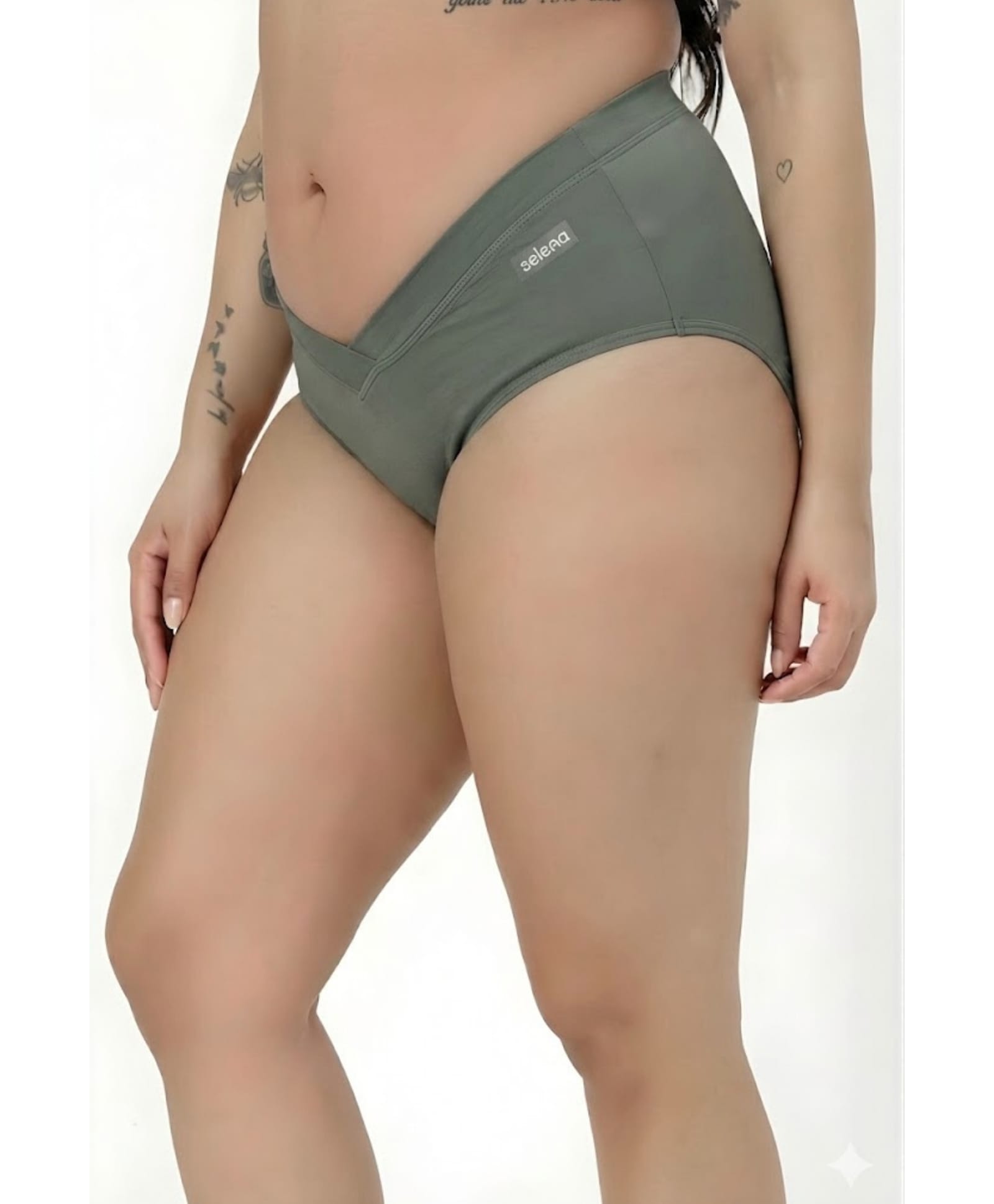 Zelena 92% Modal 8% Elastane Knit Solid Mid Rise Maternity Panty - Sage Green-image-6
