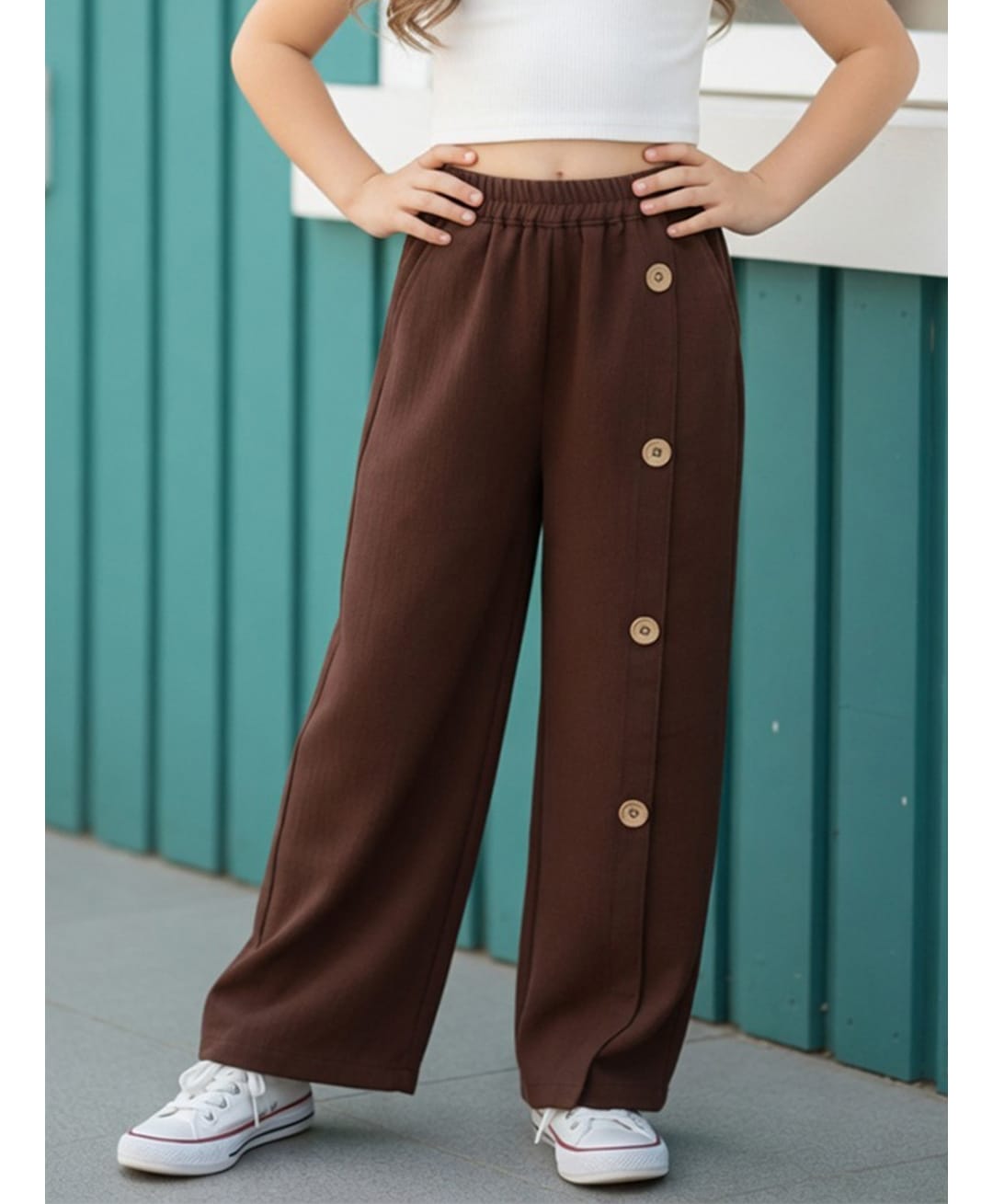 Cutiekins Lycra Woven Button Detailed Trousers - Brown-picture-10