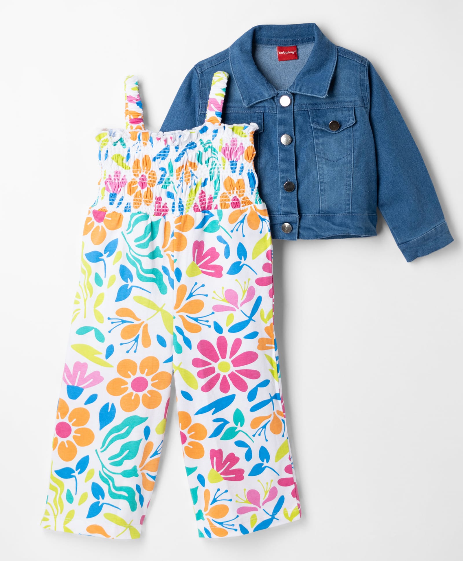 Babyhug Knit Sleeveless Floral Printed Jumpsuit With Jacket - Navy Blue-picture-22
