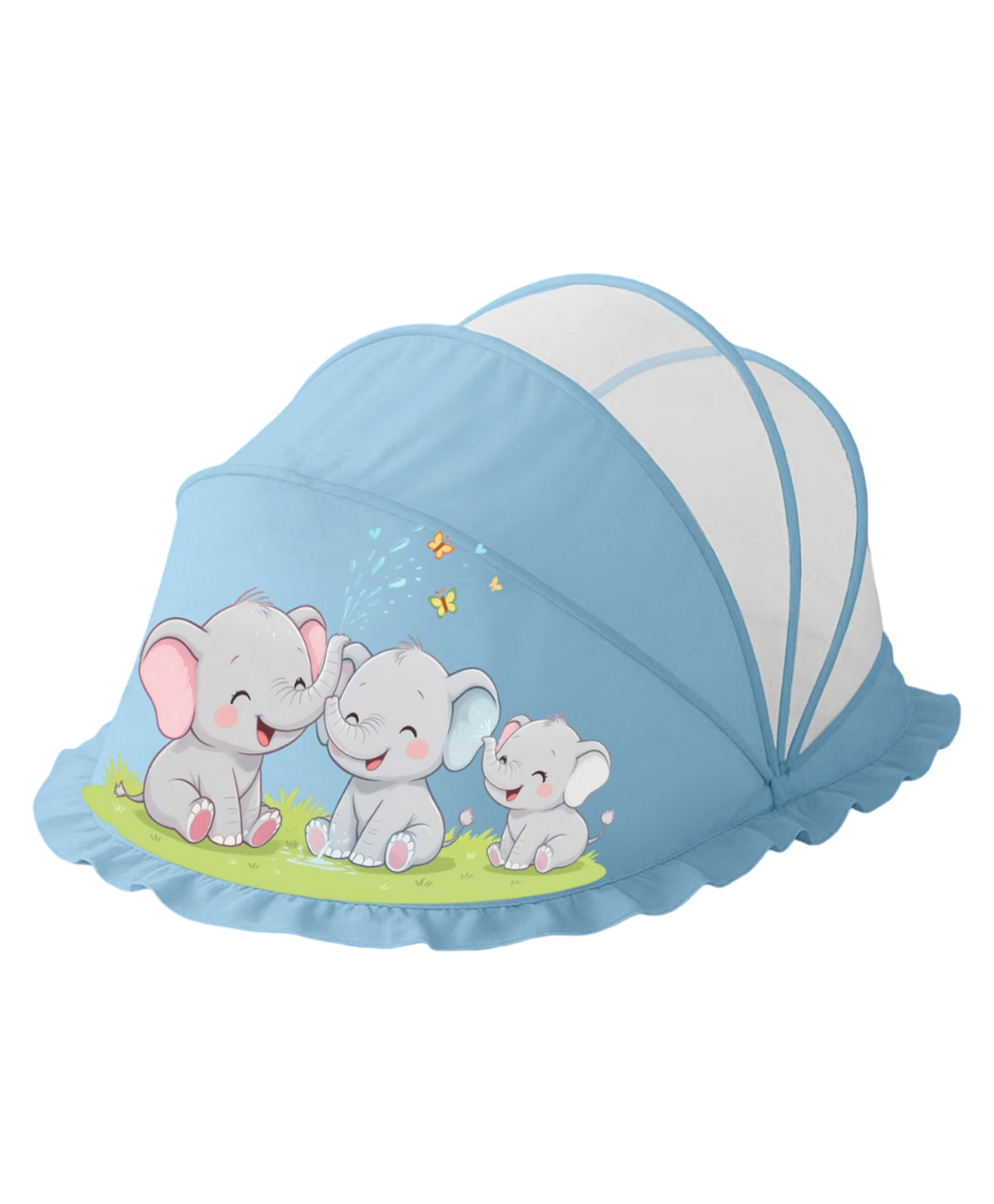LifeKrafts Baby Mosquito Net Foldable Bottomless Cradle & Bed Net for Newborns & Infants 0-2 years Breathable Mesh Protection - Elephant Design-image-5