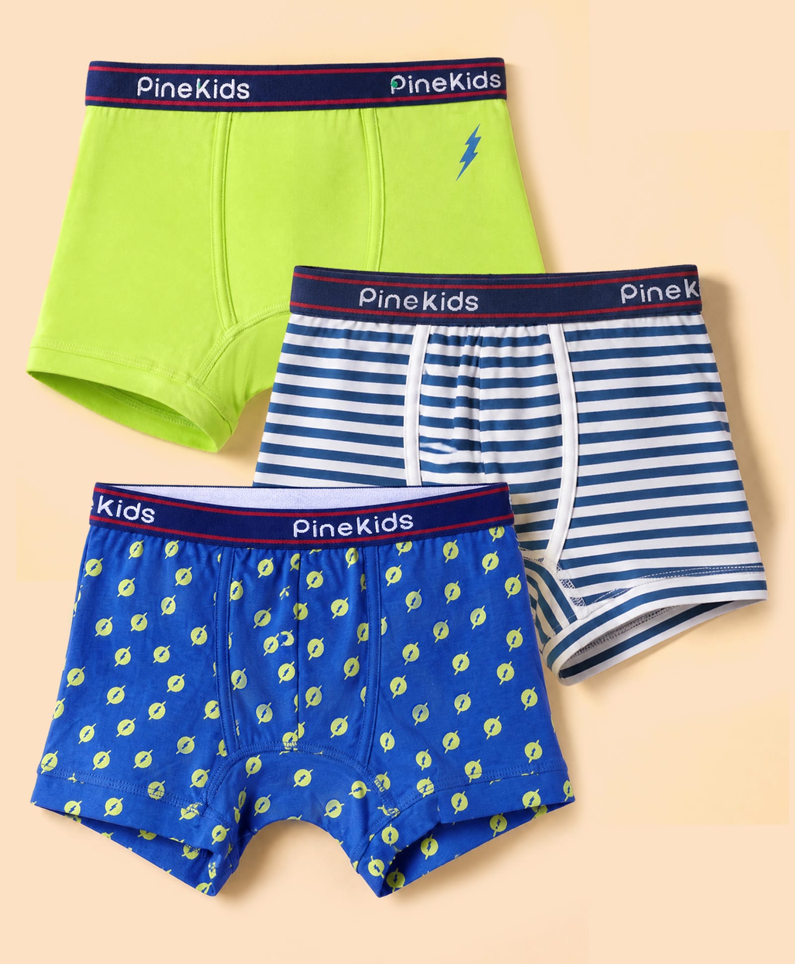 Pine Kids 100% Cotton Knit Striped Trunks Pack of 3 - Blue & Green