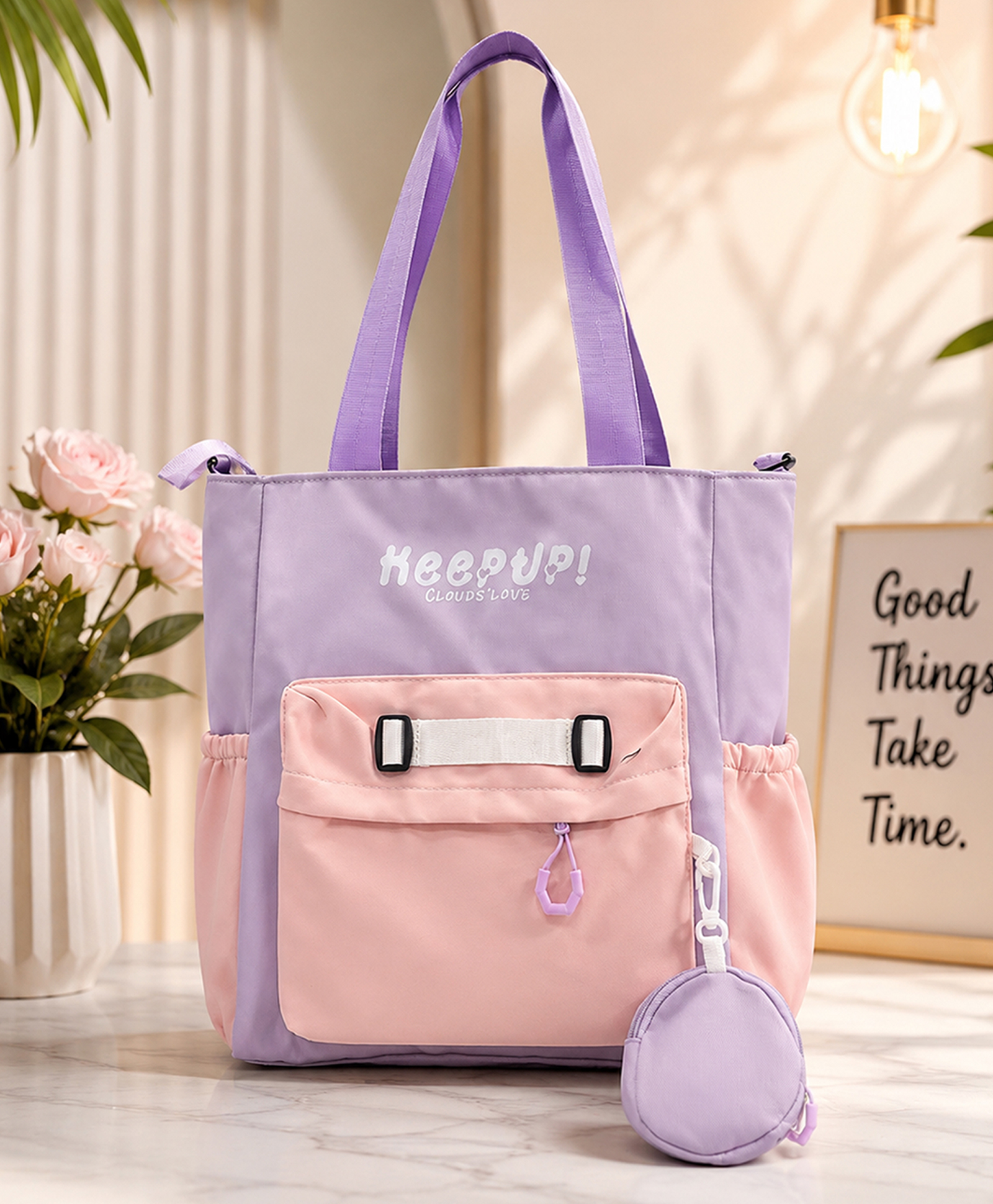 yunicorn max Yunicron Max Cute Korean Style Tote Bag for Girls | Multi-Pocket Shoulder Handbag with Coin Pouch | Large Capacity College & Travel Bag - Color may vary-picture-15