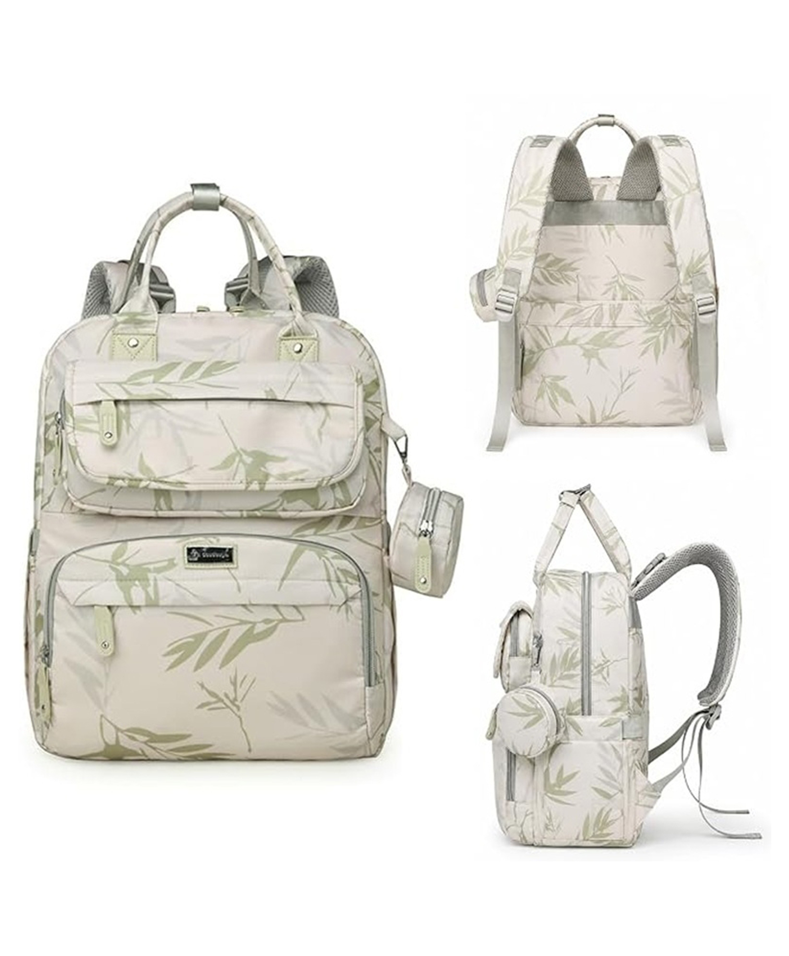 Winnies Premium Maternity & Baby Diaper Backpack with Insulated Bottle Pockets - White/Green-image-14