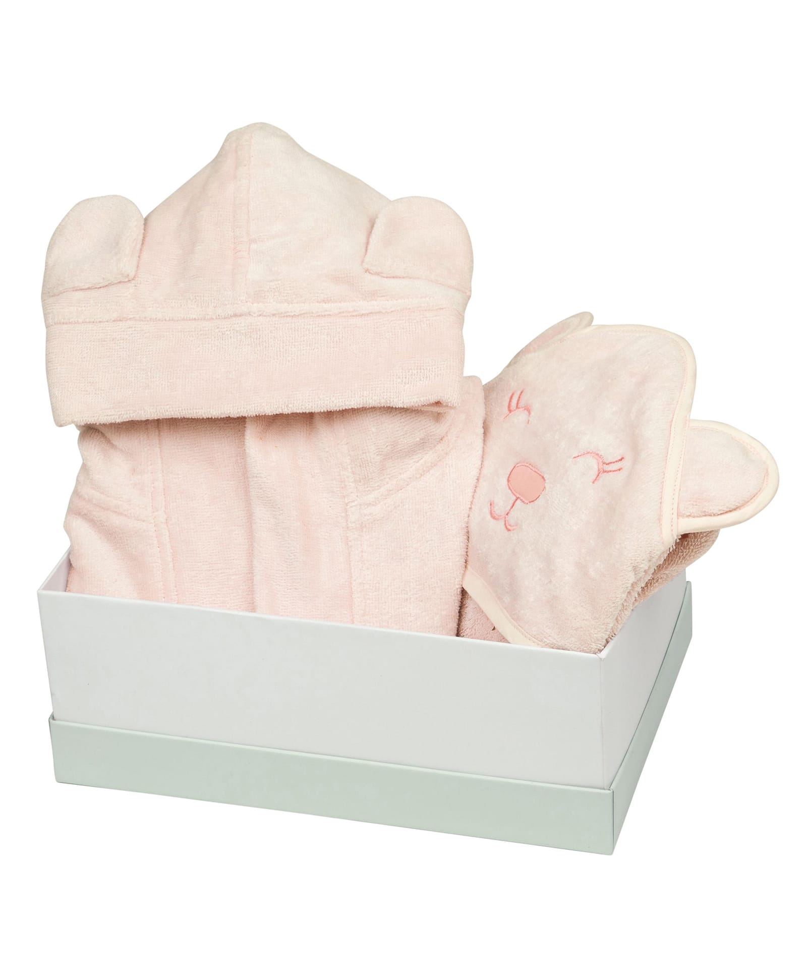 Masilo Cotton Blend Woven Pack Of 2 Bunny Face Embroidered Hooded Towel & Robe With Belt - Pink-image-31
