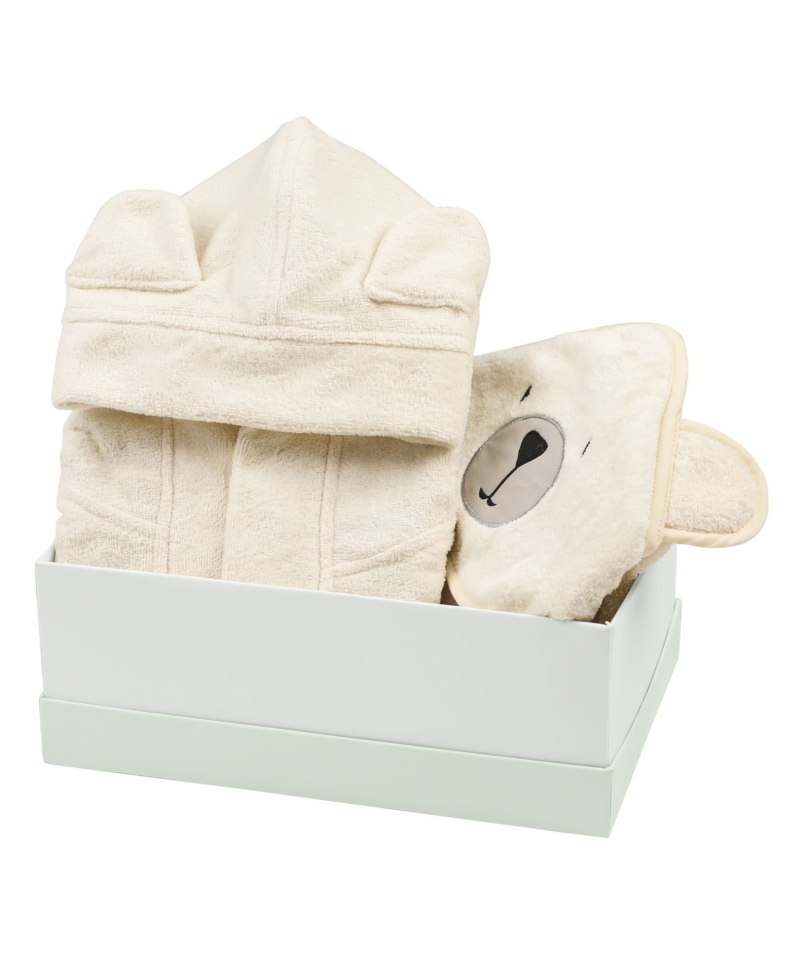 Masilo Cotton Blend Woven Pack Of 2 Bear Face Embroidered Hooded Towel & Robe With Belt - Cream-image-38