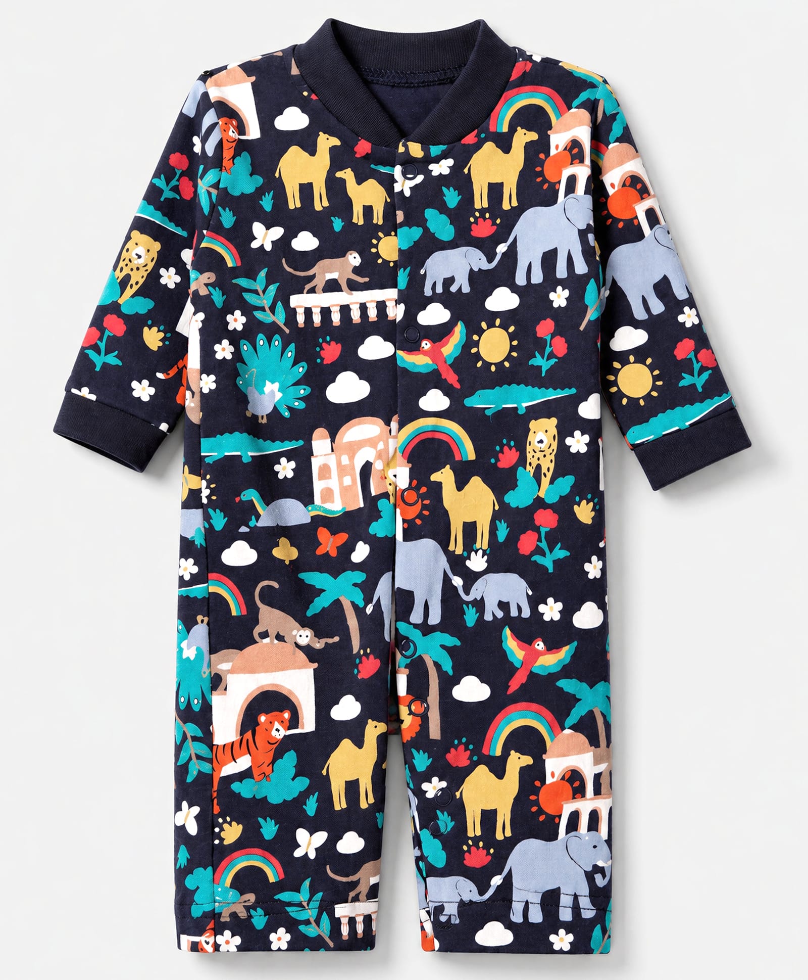 Junior Star Full Sleeves Animals & Birds Printed Romper - Blue-image-41