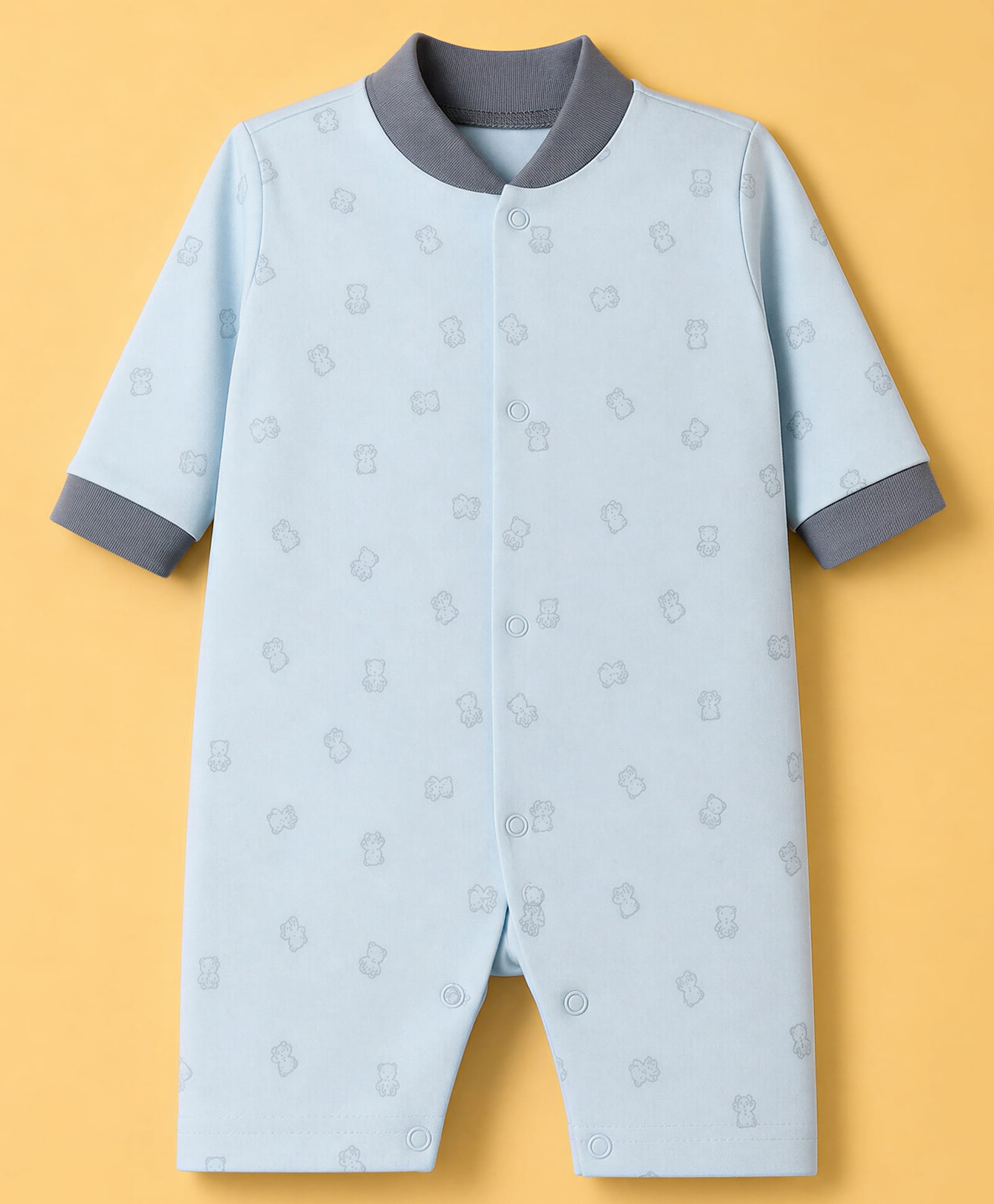 Junior Star Full Sleeves Teddy Bear Printed Romper - Blue-image-2