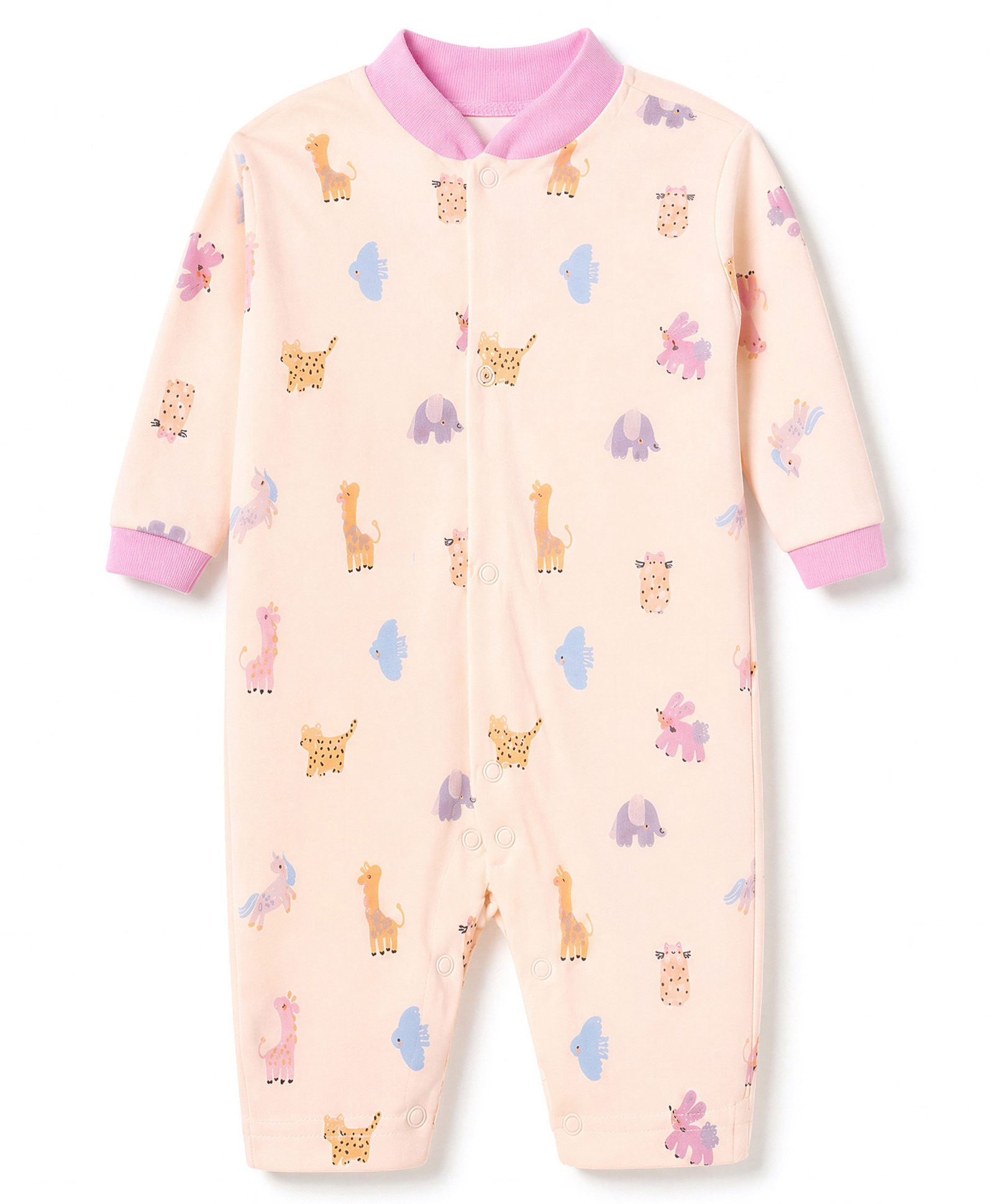 Junior Star Full Sleeves Animal Printed Romper - Peach-picture-19